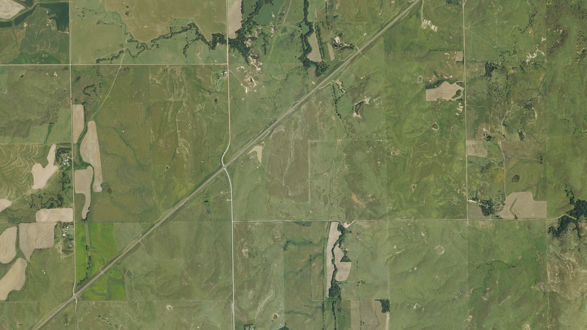 Aerial view of land around Lincoln, Kansas