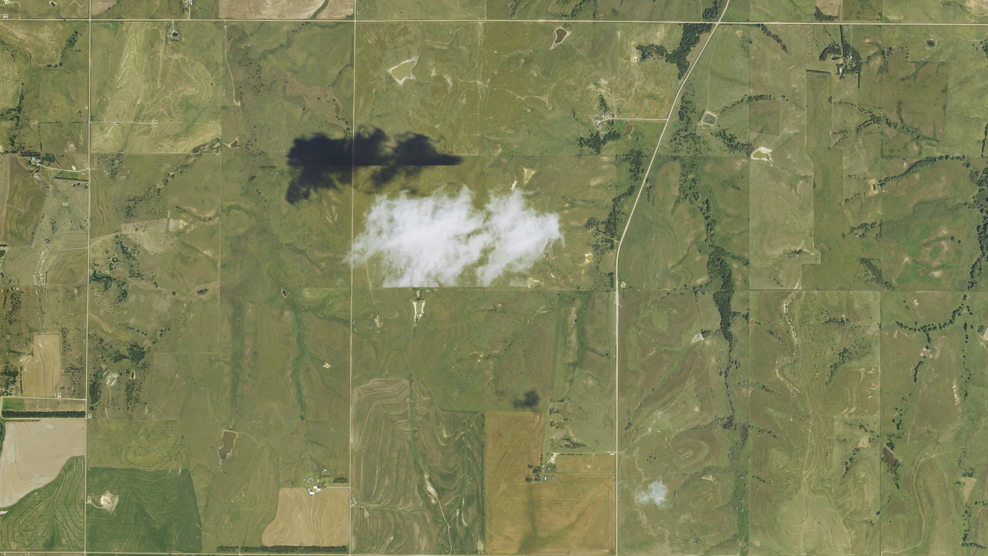 Natural-color aerial photograph of land around Palacky, Kansas