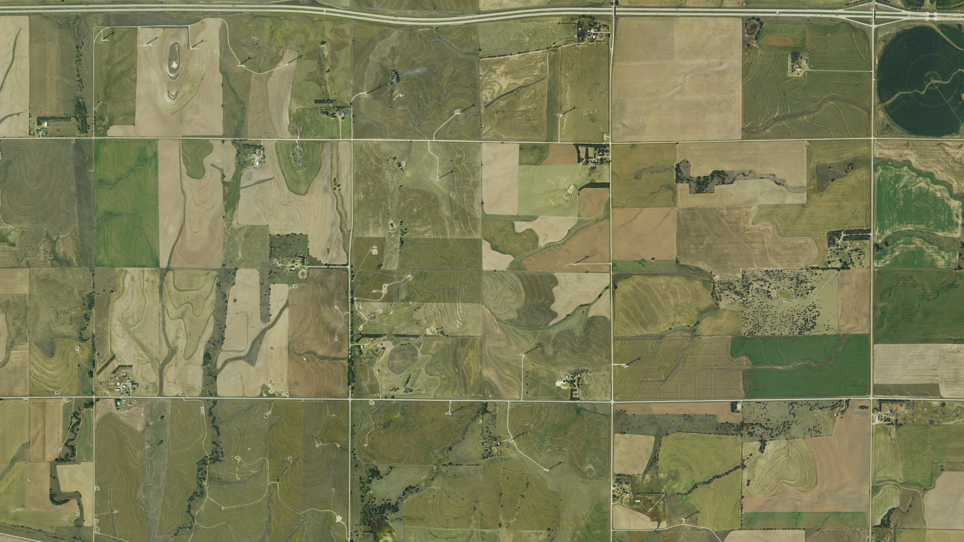Aerial view of land around Wilson, Kansas