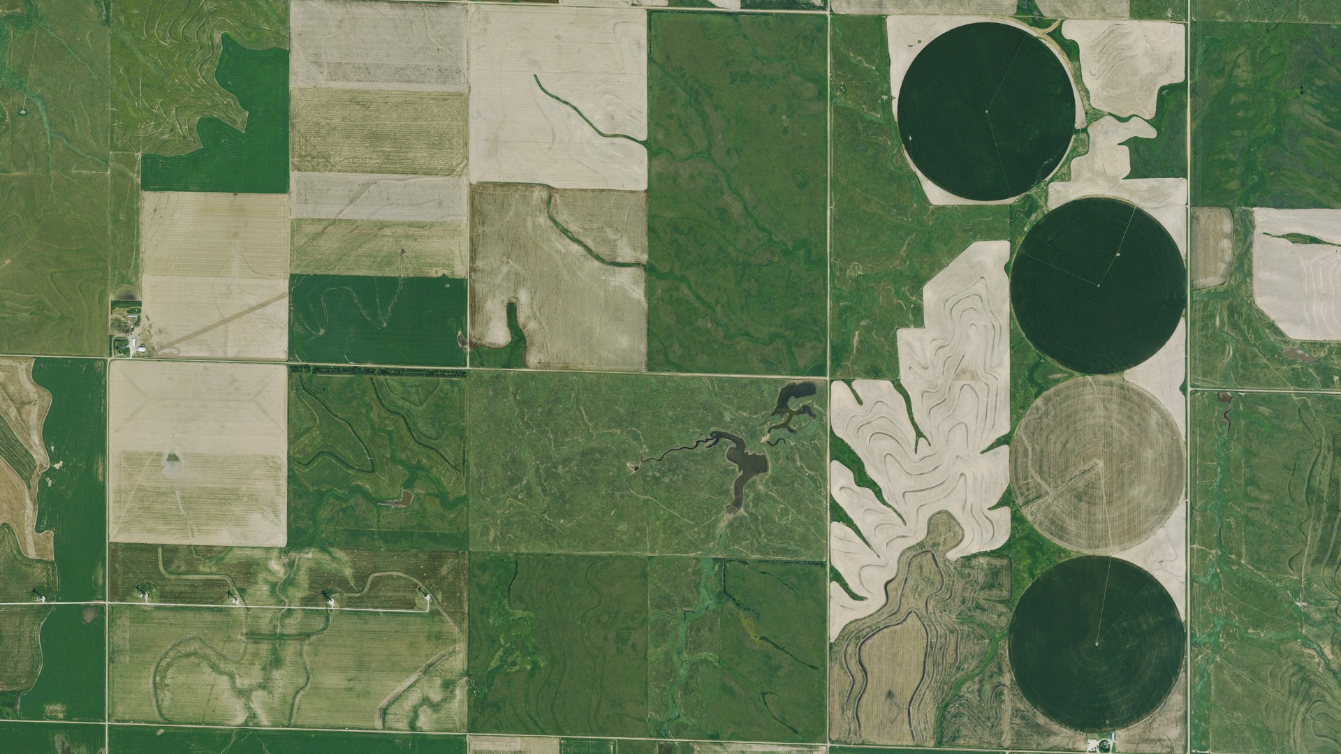 Aerial view of land around Bloom, Kansas