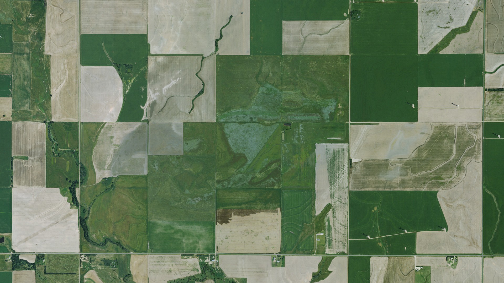 Natural-color aerial photograph of land around Spearville, Kansas