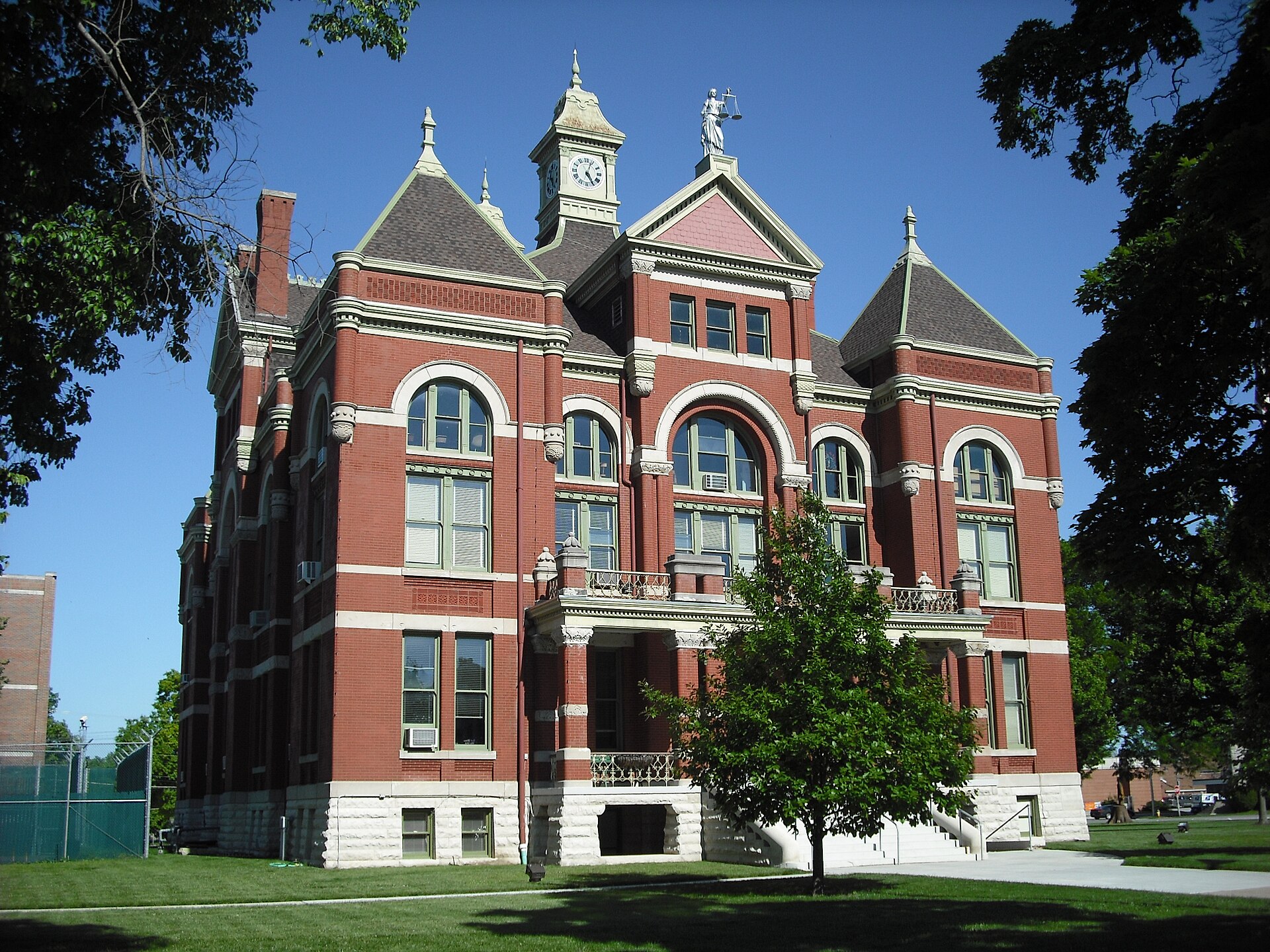 Franklin County Courthouse, located along Main Street in Ottawa, Kansas, United States. Built in 1892, the Romanesque courthouse is listed on the National Register of Historic Places.