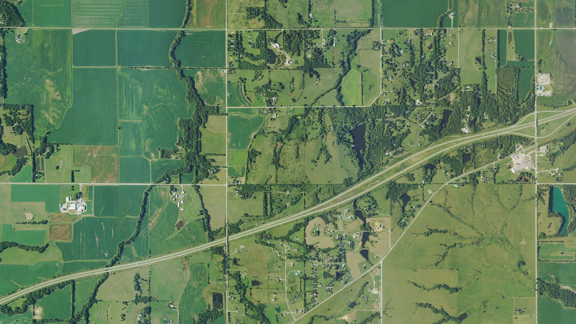 Aerial view of land around Lincoln, Kansas
