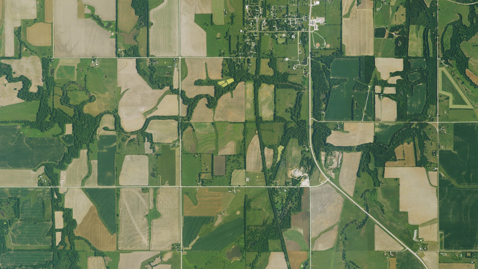 Aerial view of land around Ohio, Kansas