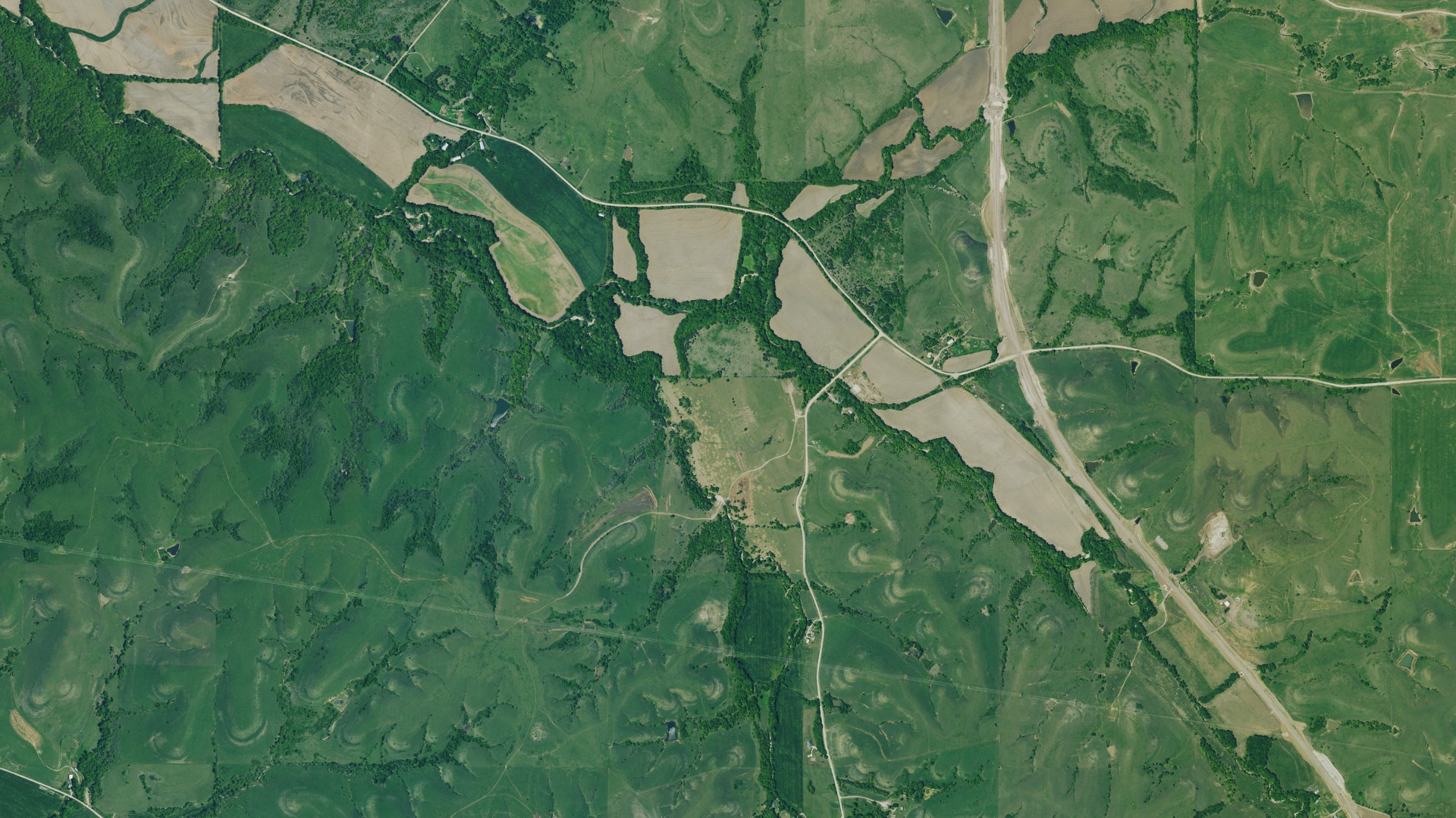 Aerial view of land around Jackson, Kansas