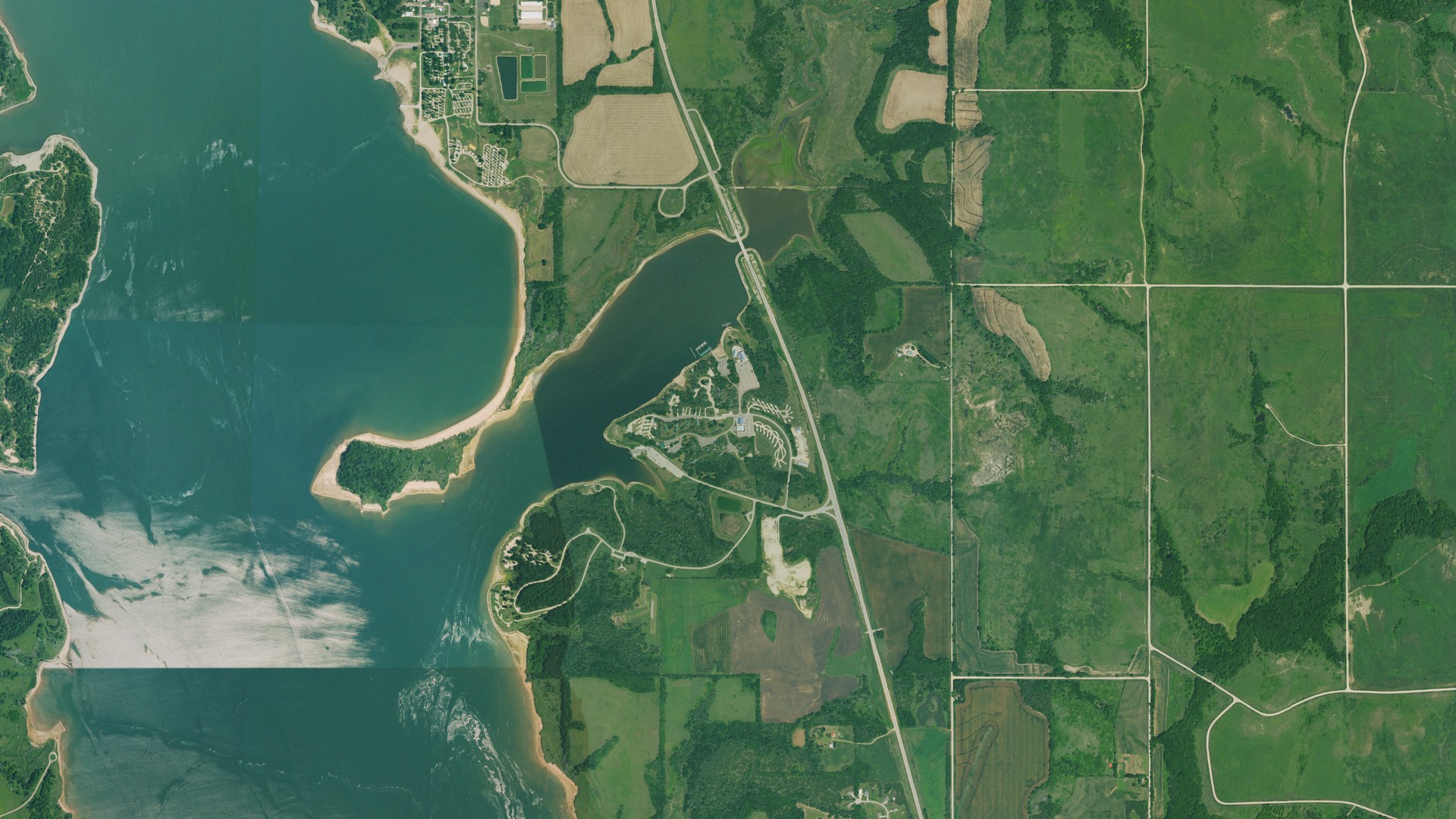 Aerial view of land around Milford, Kansas