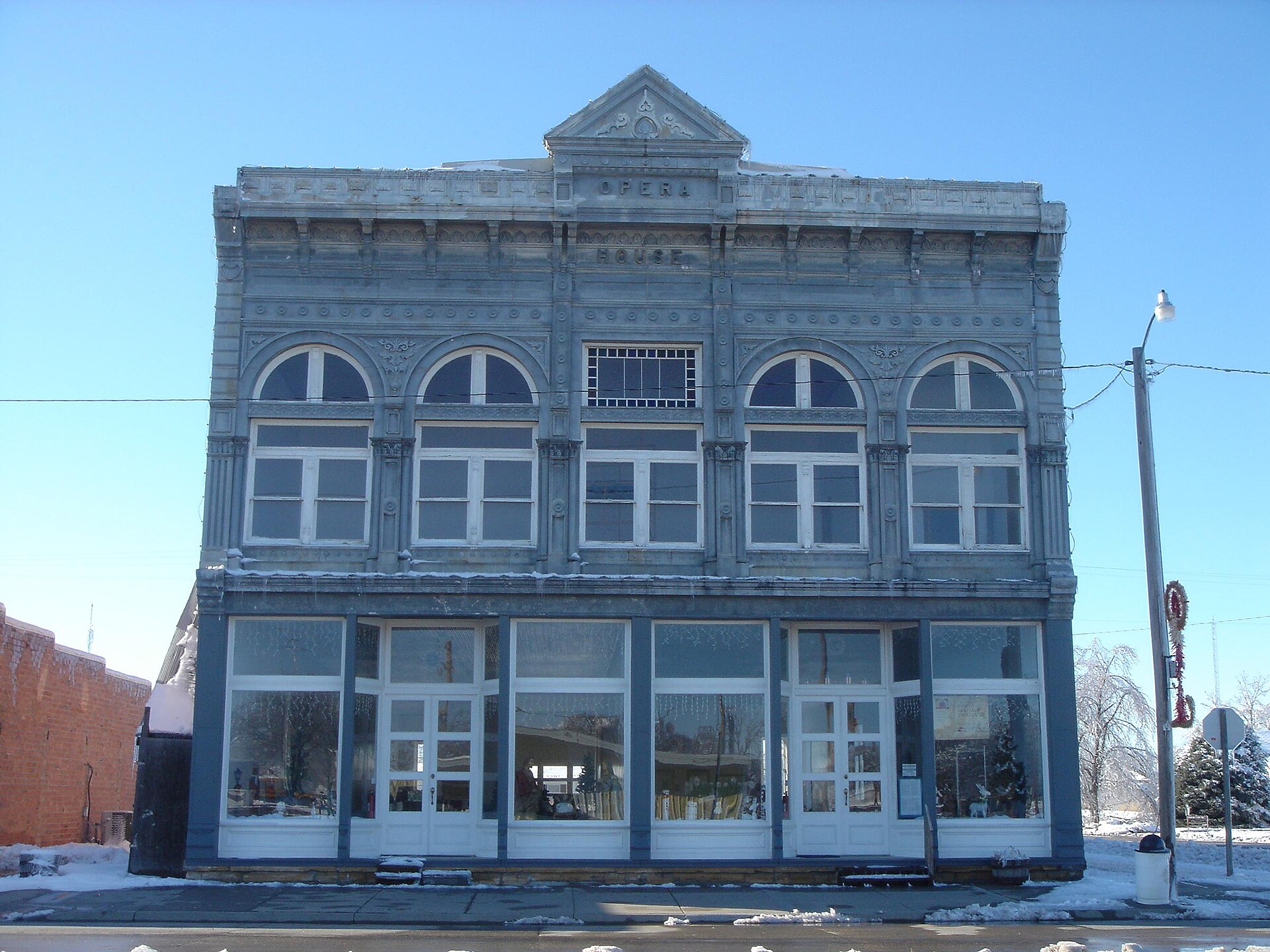 A building in Grainfield constructed as an "Opera House," but now serving as an antique shop. — Gove County, Kansas