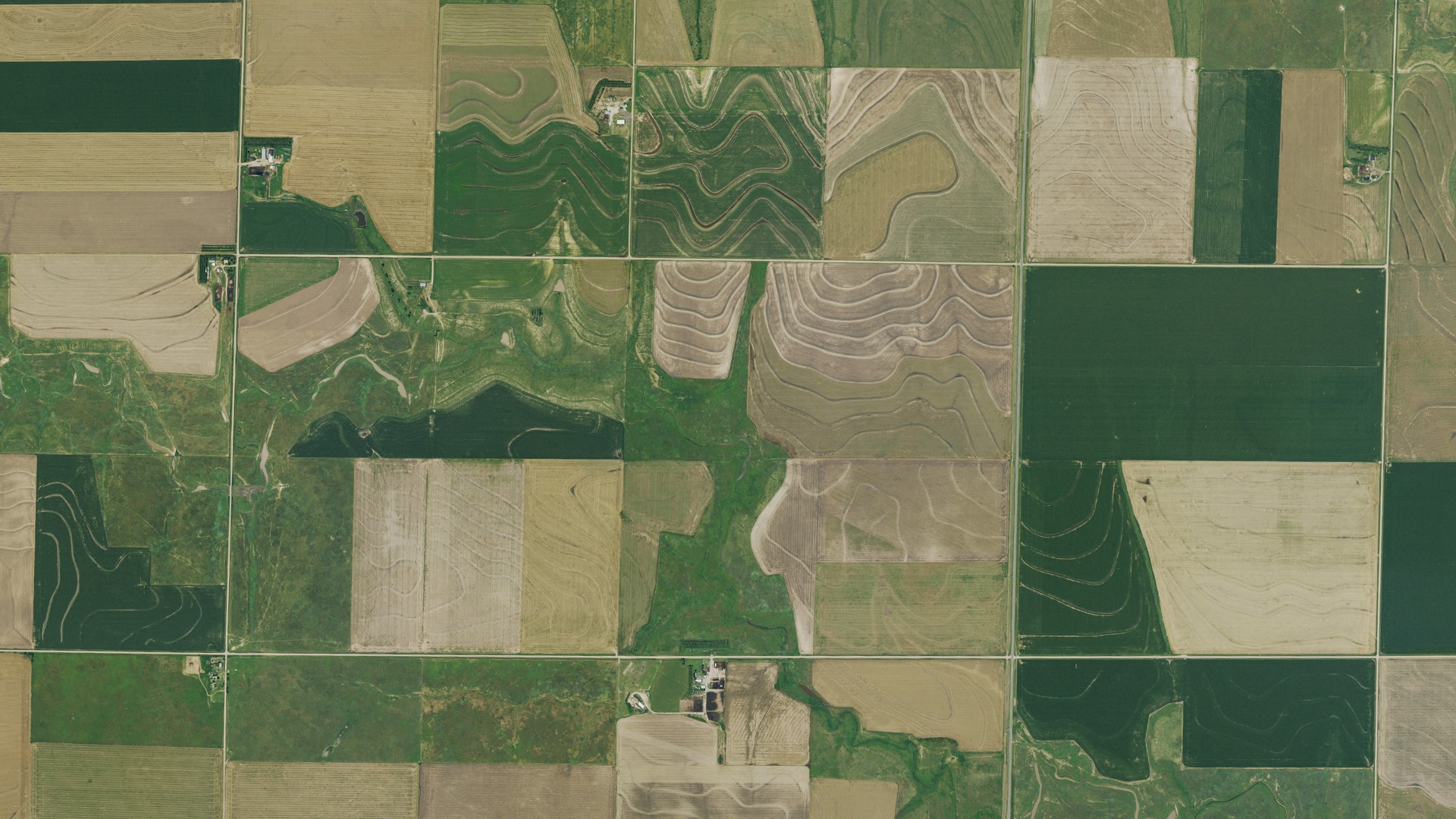 Aerial view of land around Grainfield, Kansas
