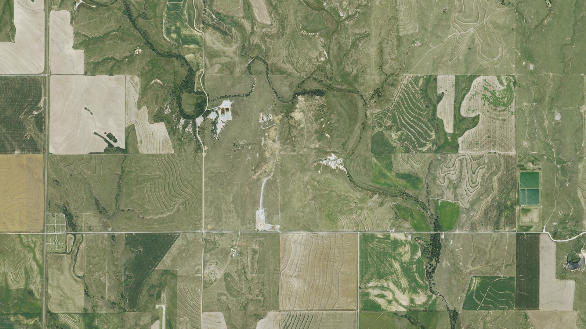 Aerial view of land around Hill City, Kansas