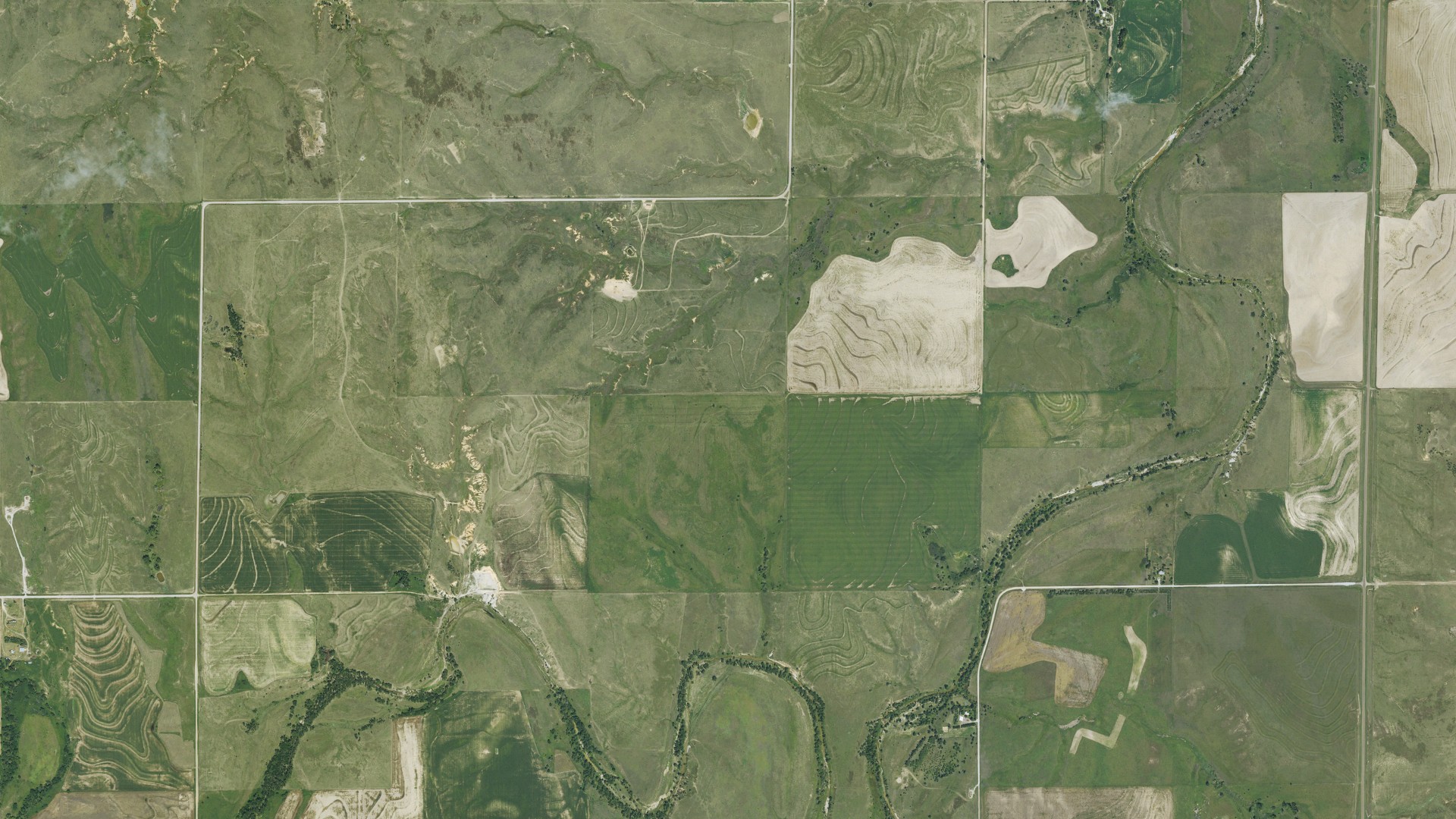 Aerial view of land around Millbrook, Kansas