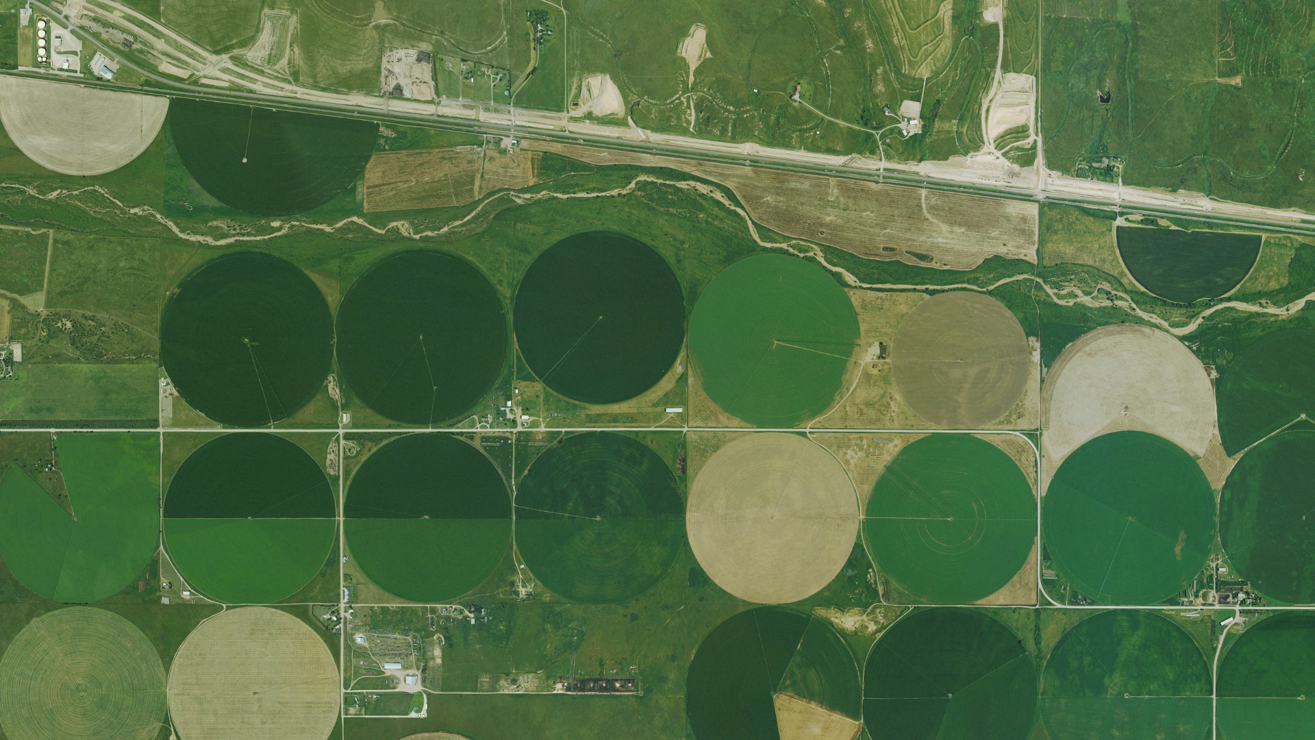 Natural-color aerial photograph of land around Cimarron, Kansas