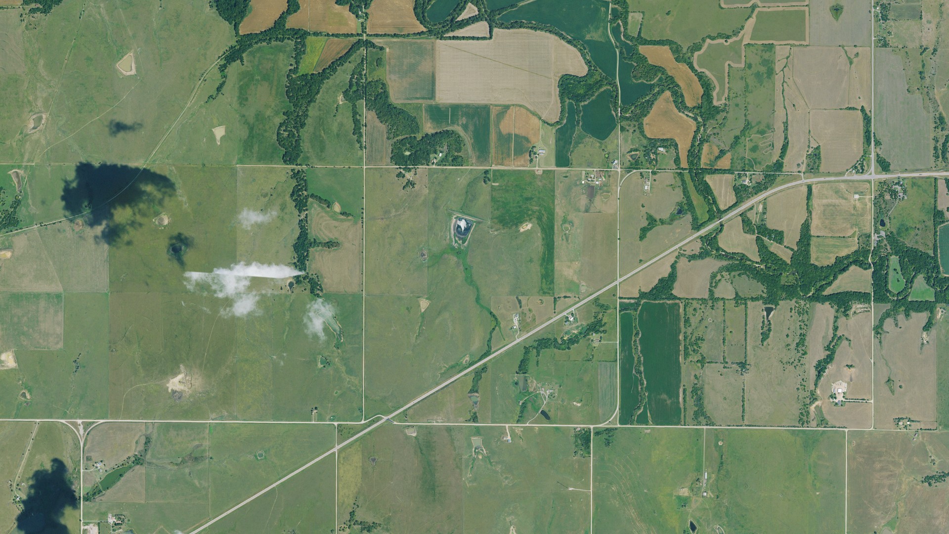 Aerial view of land around Bachelor, Kansas