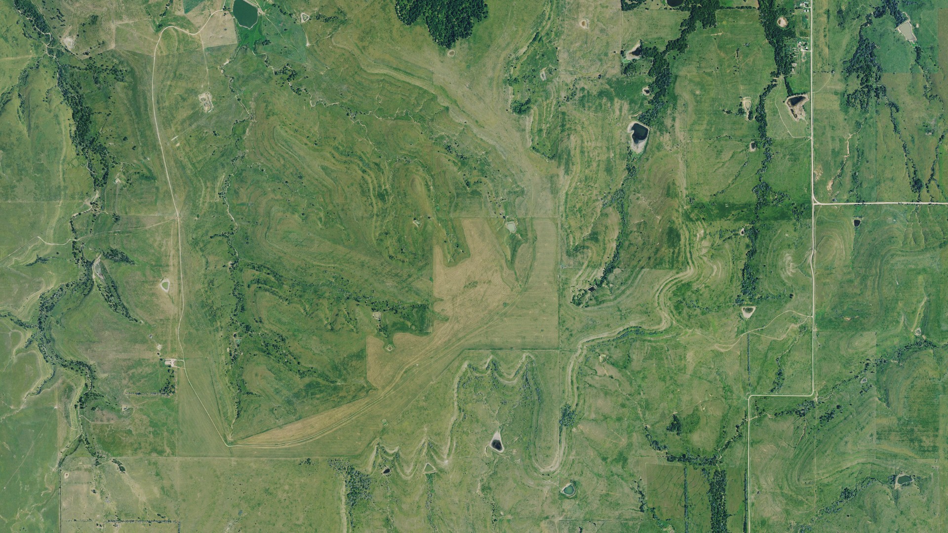 Aerial view of land around Spring Creek, Kansas