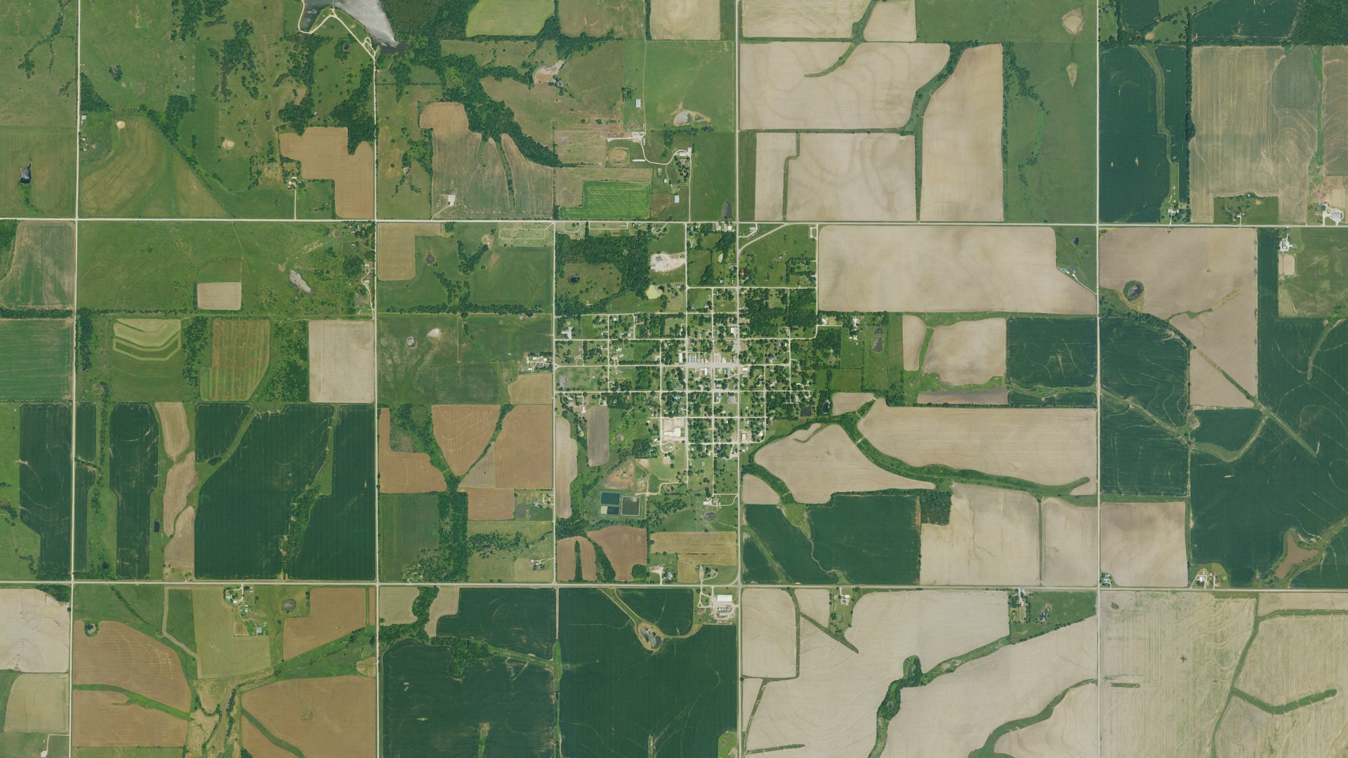 Aerial view of land around Blue Mound, Kansas