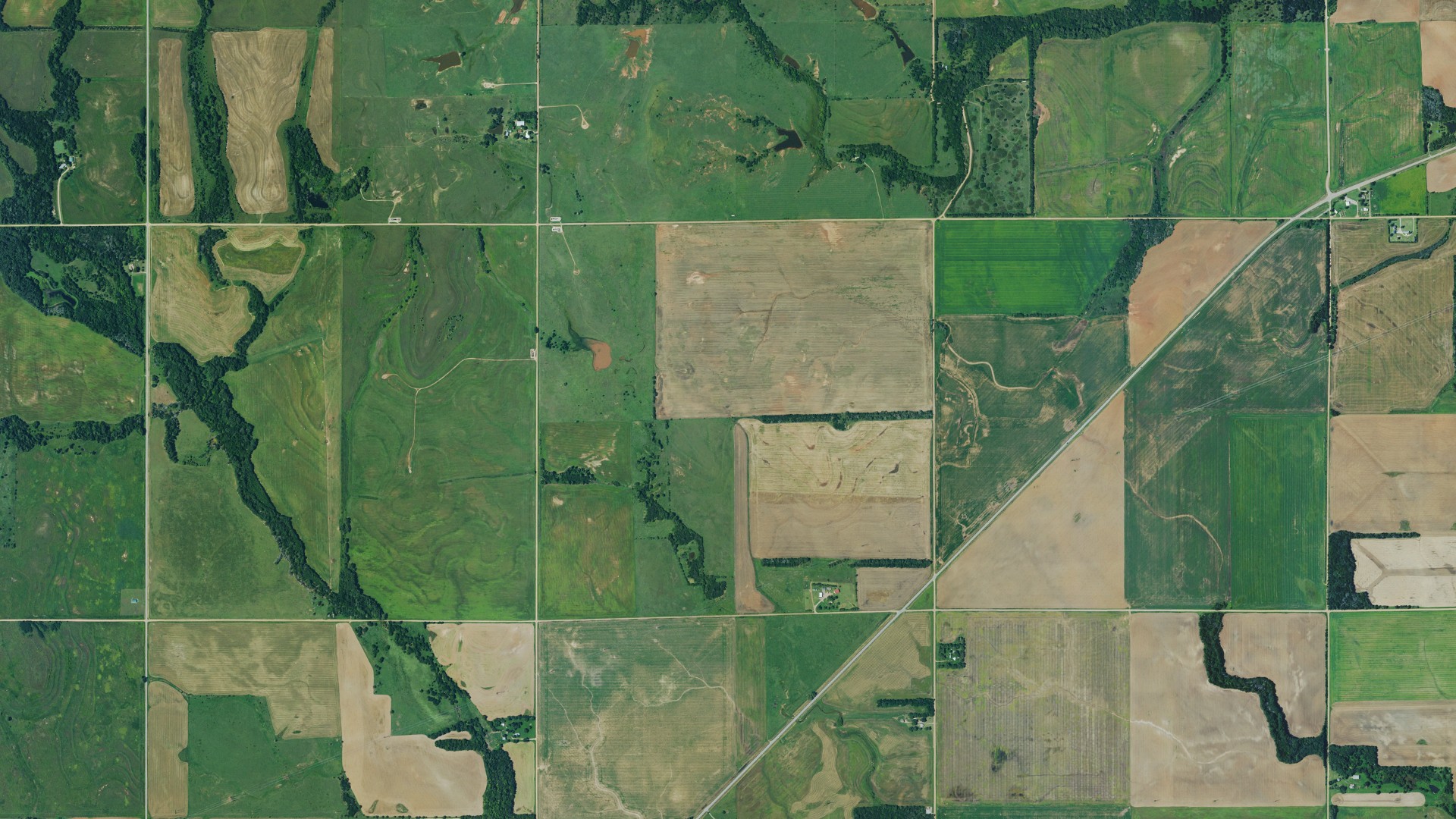 Aerial view of land around Township 6, Kansas