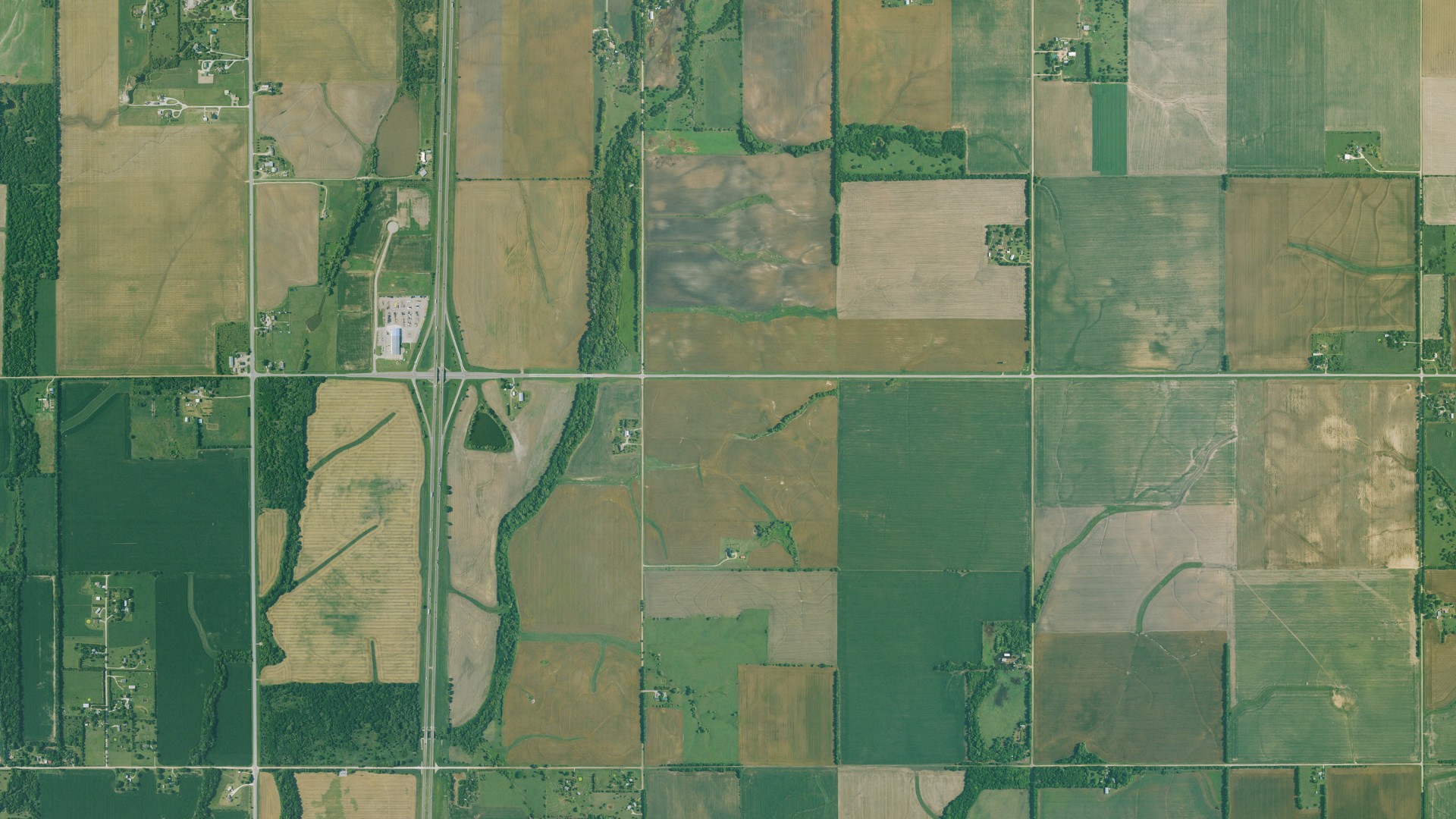 Aerial view of land around Darlington, Kansas