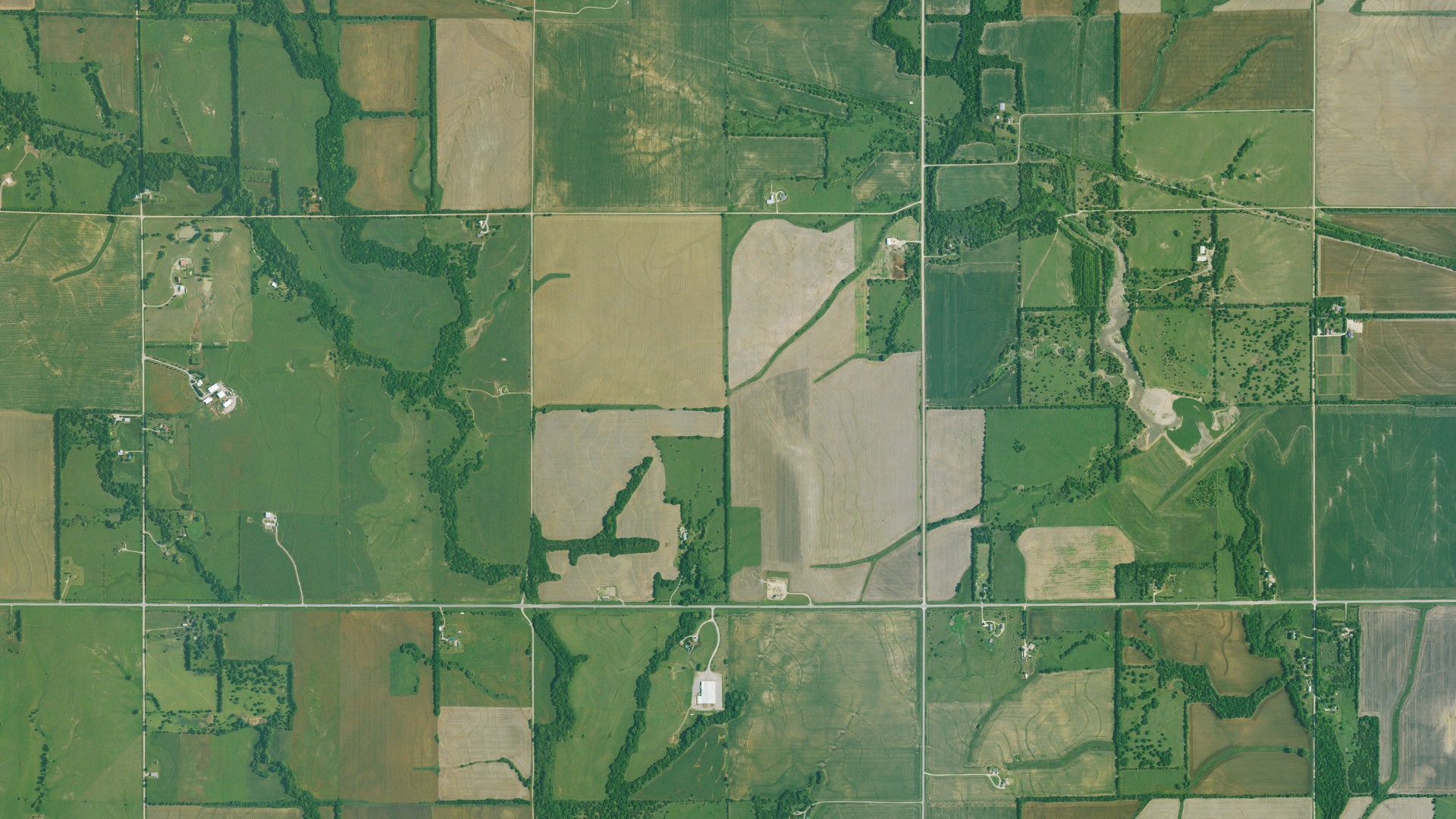 Aerial view of land around Richland, Kansas
