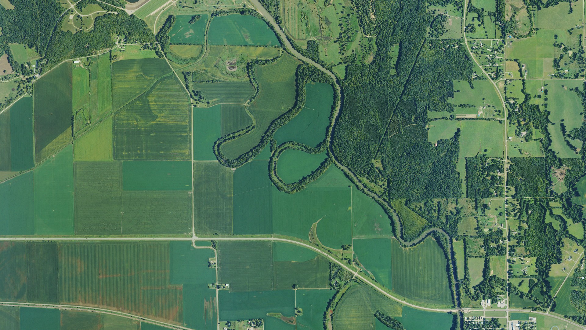 Aerial view of land around Kentucky, Kansas