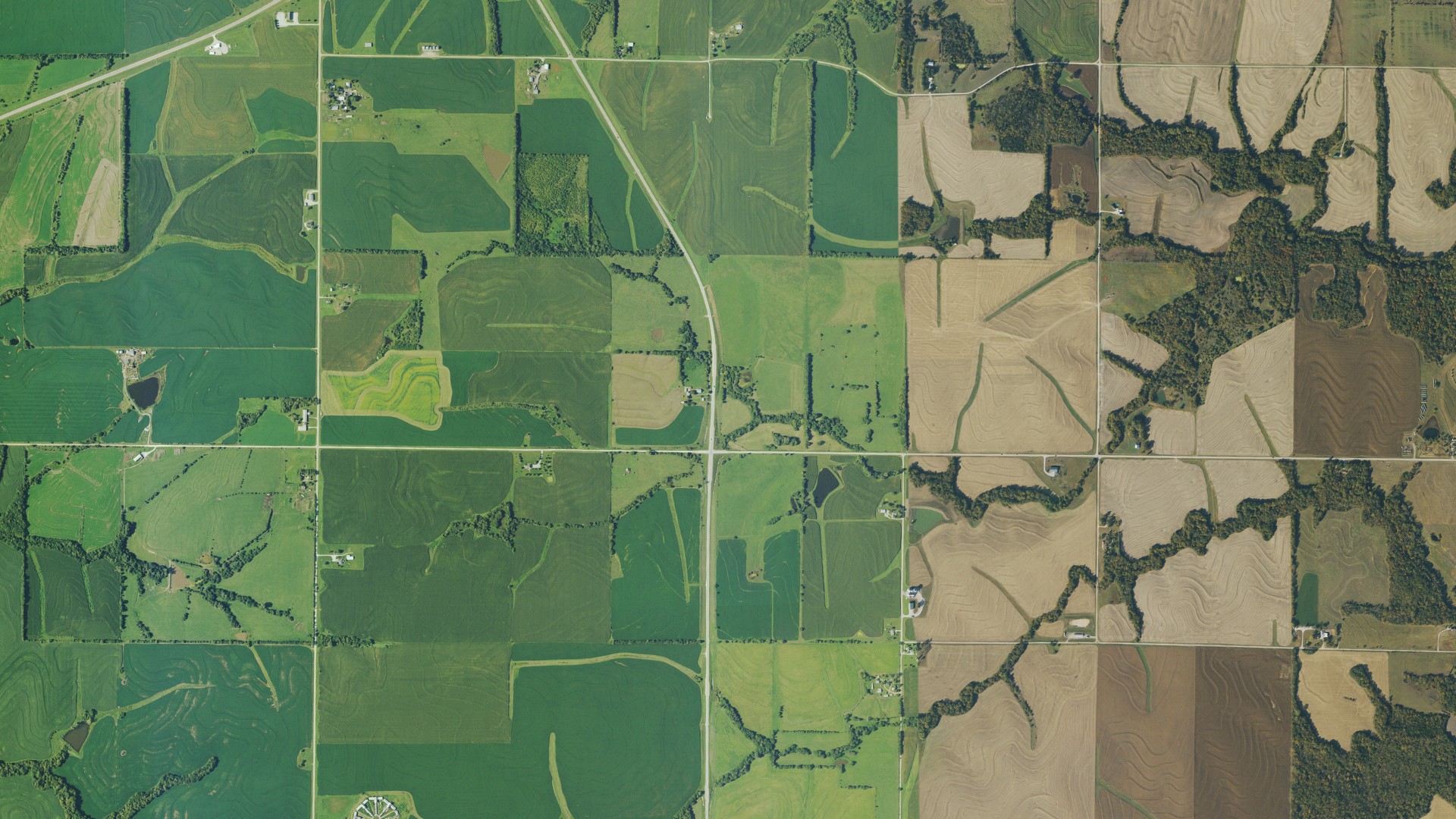 Aerial view of land around Norton, Kansas