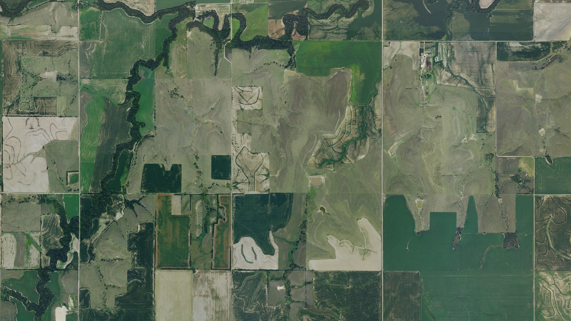 Aerial view of land around Allen, Kansas