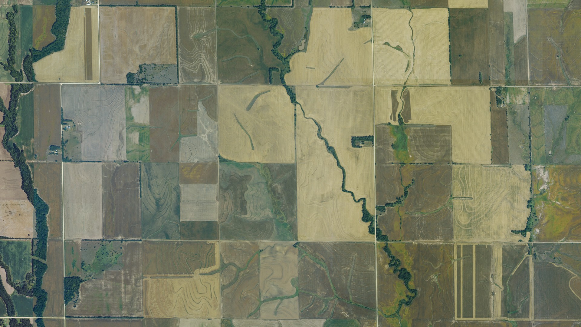 Aerial view of land around Buffalo, Kansas