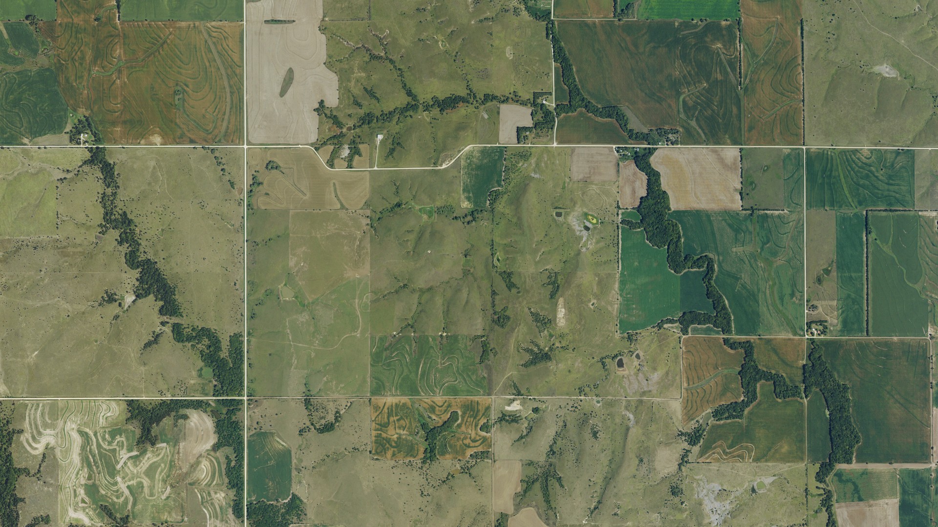 Natural-color aerial photograph of land around Calvin, Kansas