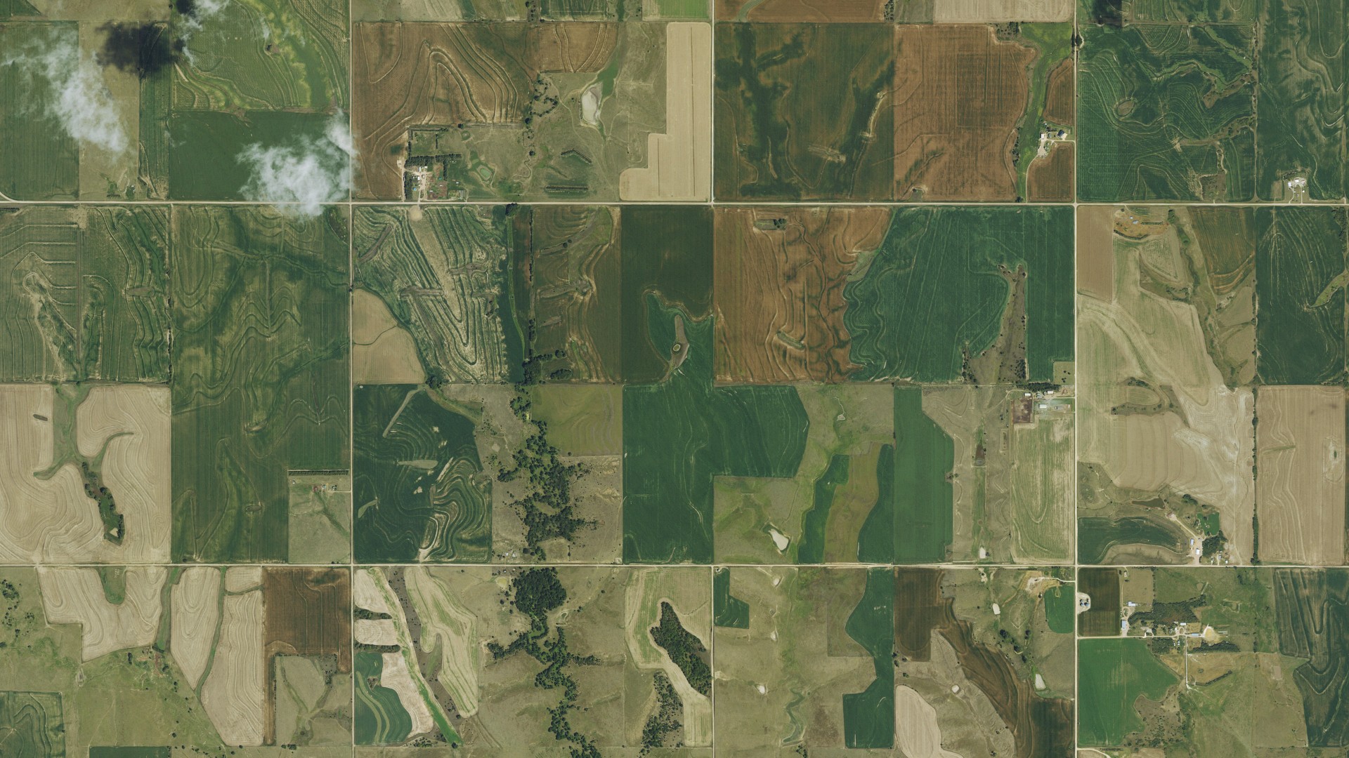 Aerial view of land around Highland, Kansas