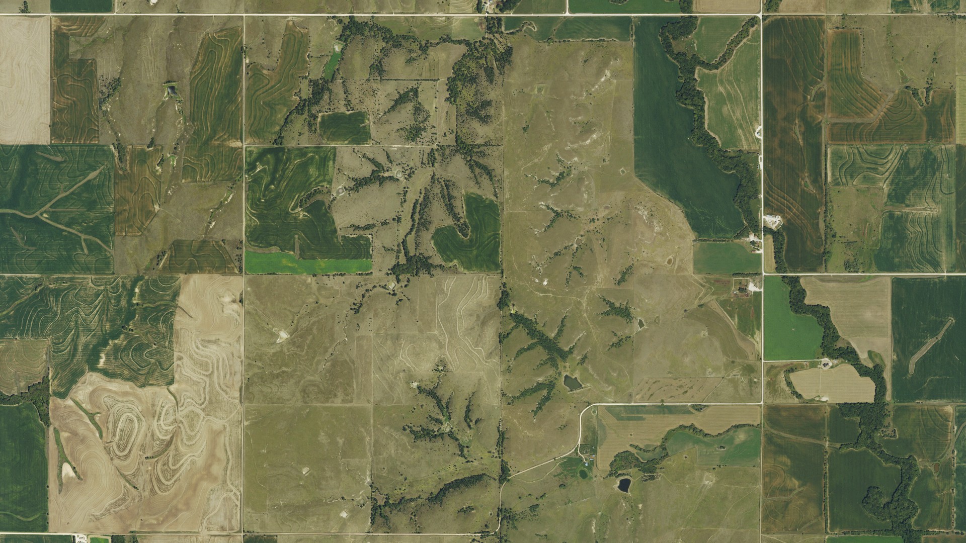 Aerial view of land around Odessa, Kansas