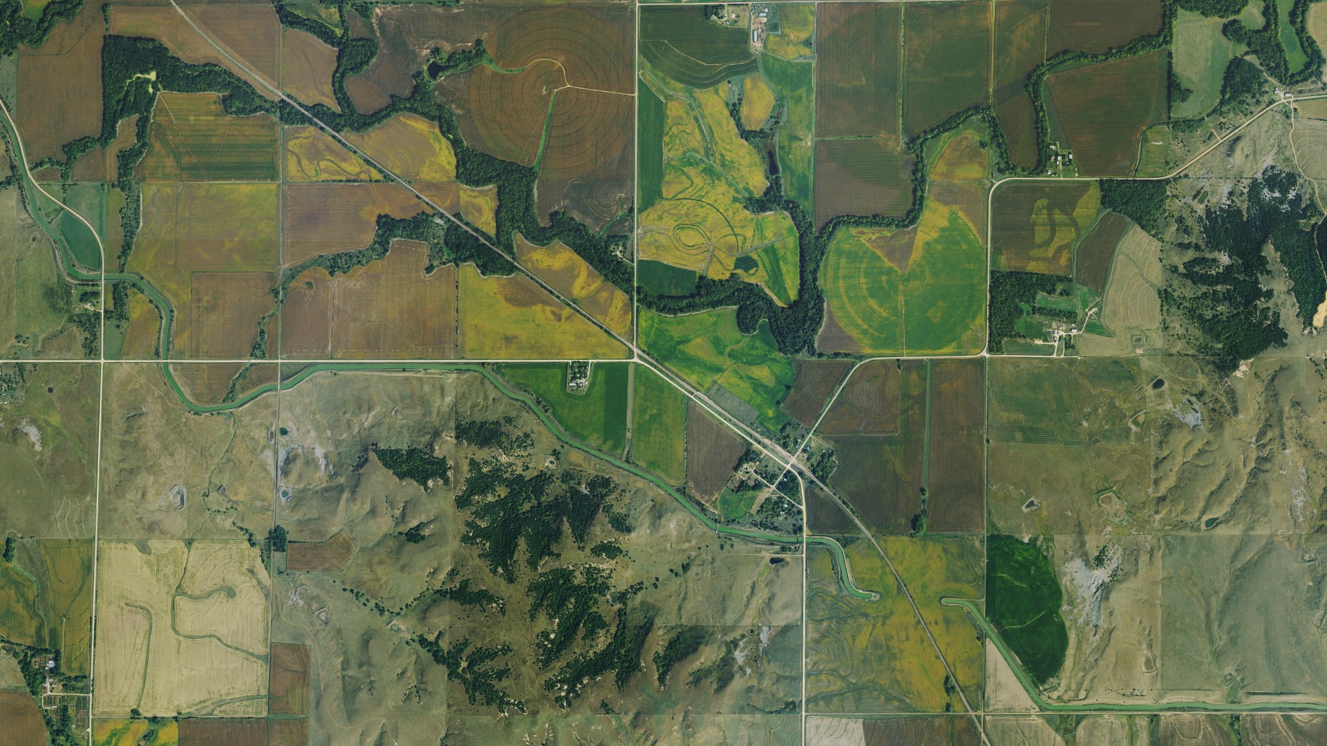 Aerial view of land around Sinclair, Kansas