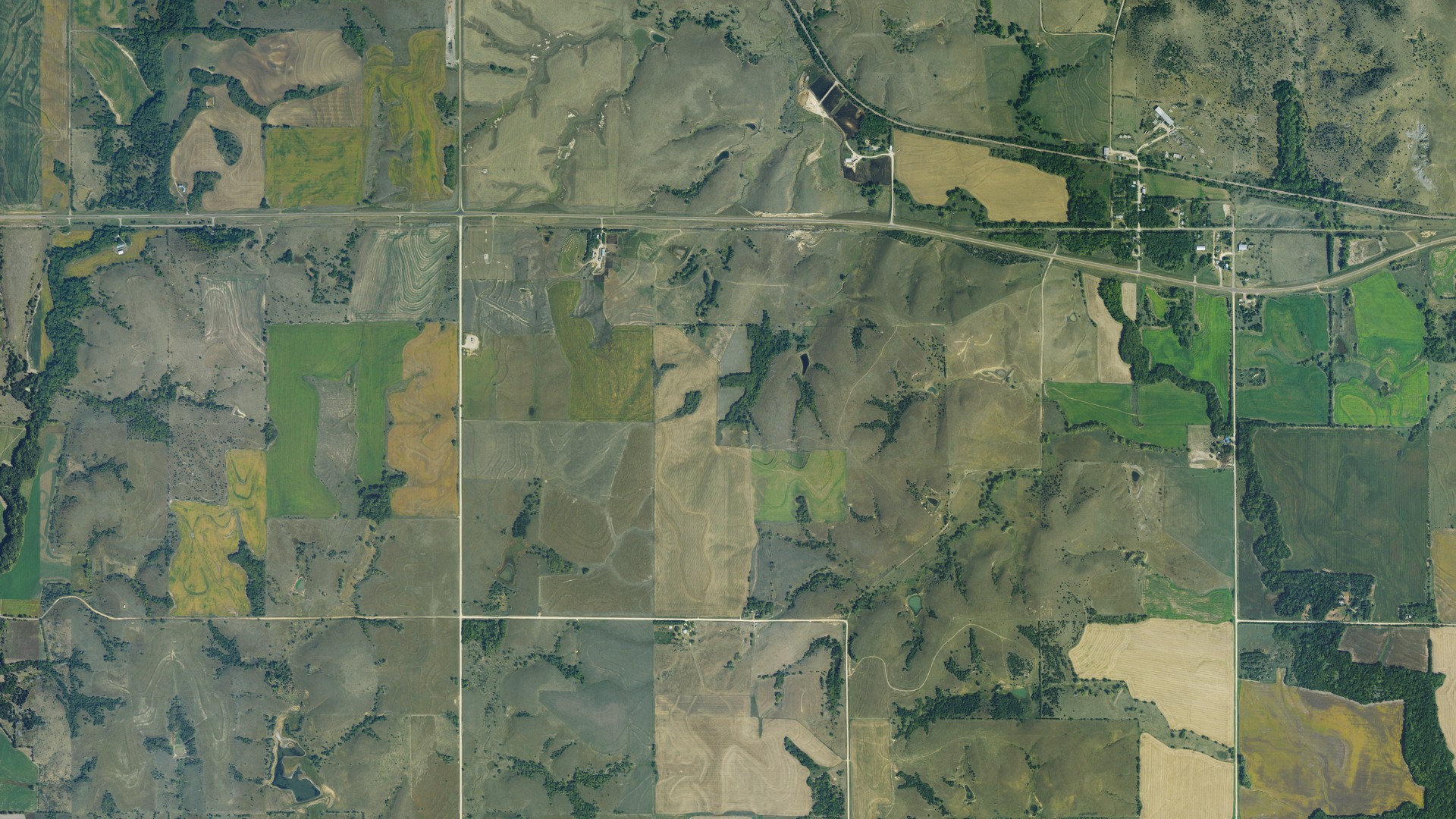 Aerial view of land around Washington, Kansas