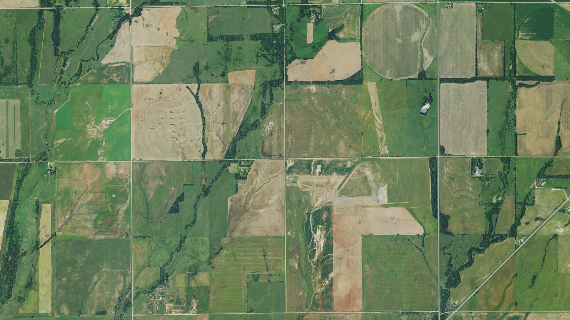 Aerial view of land around Bennett, Kansas
