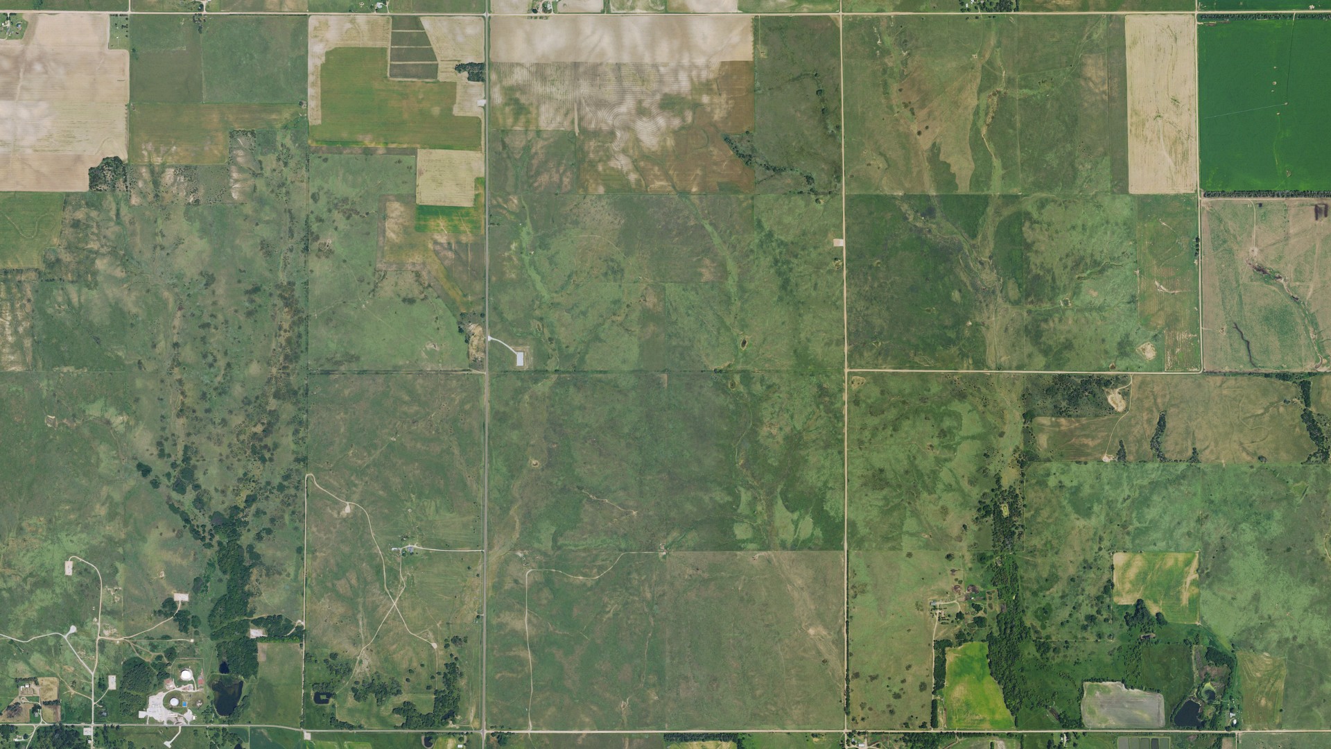 Aerial view of land around Dresden, Kansas