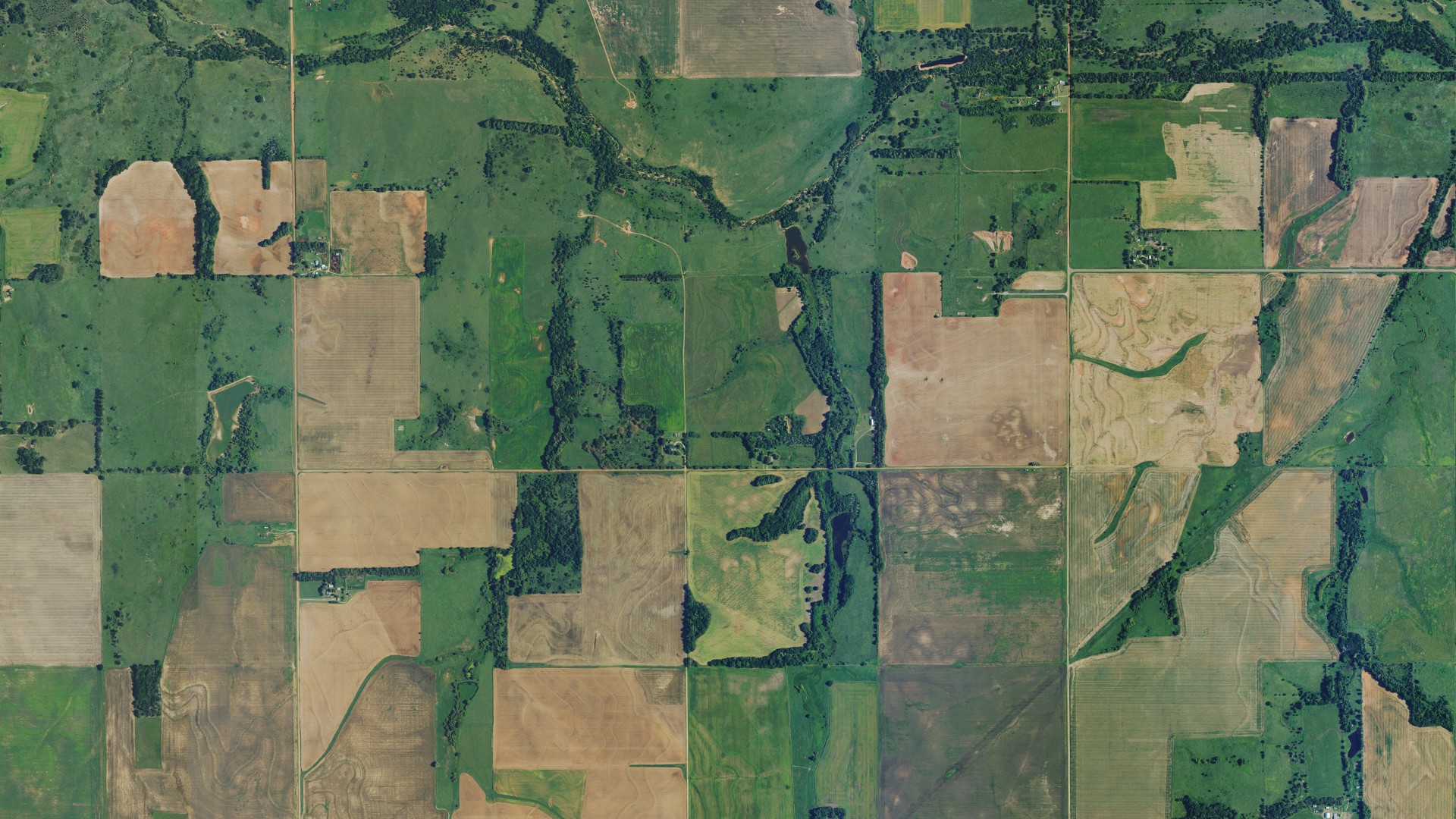 Aerial view of land around White, Kansas