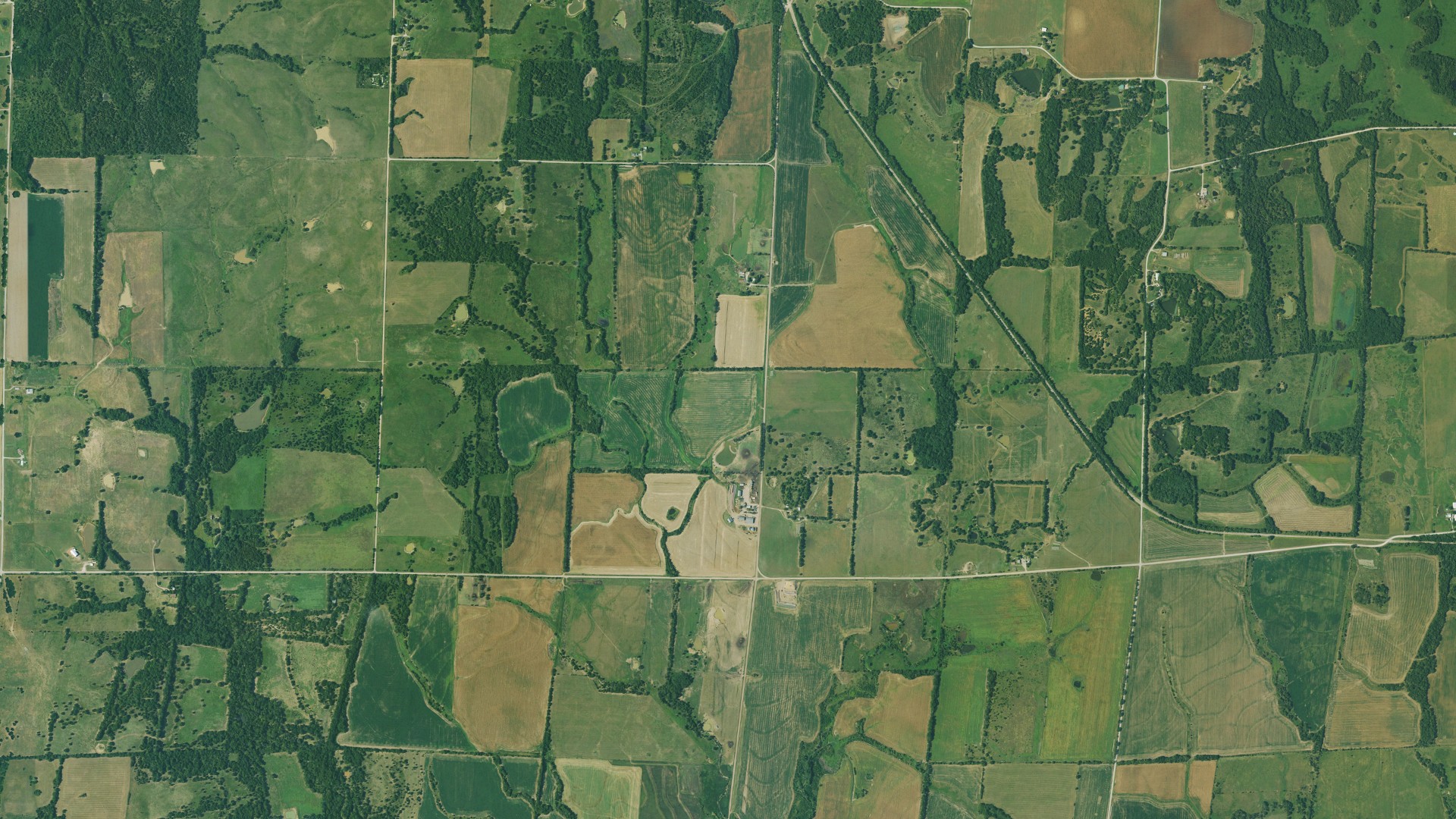 Aerial view of land around Mound Valley, Kansas