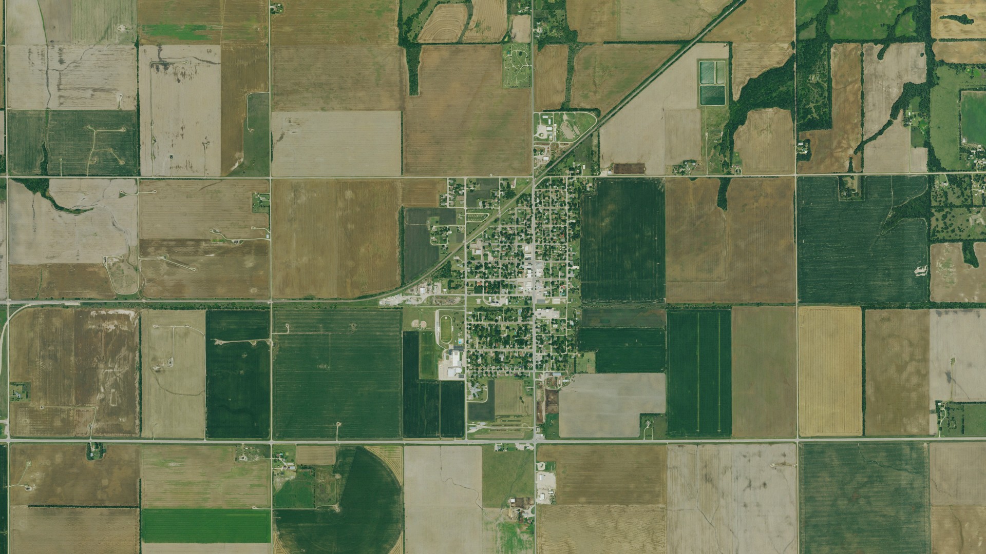Aerial view of land around Canton, Kansas