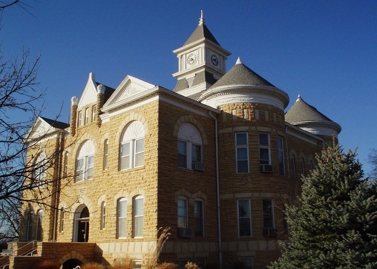 The Lincoln County Courthouse in Lincoln Center, Kansas, was erected in 1899. It is a classic example of Post Rock, or Limestone, architecture that featured the ubiquitous stone.
