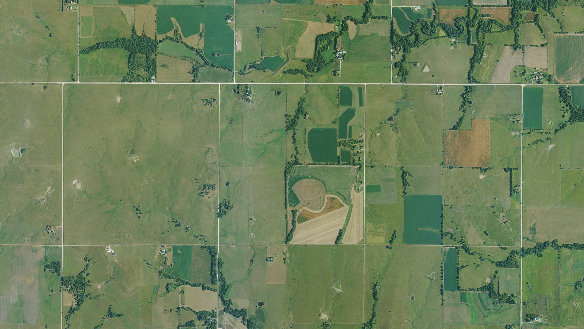 Aerial view of land around Center, Kansas