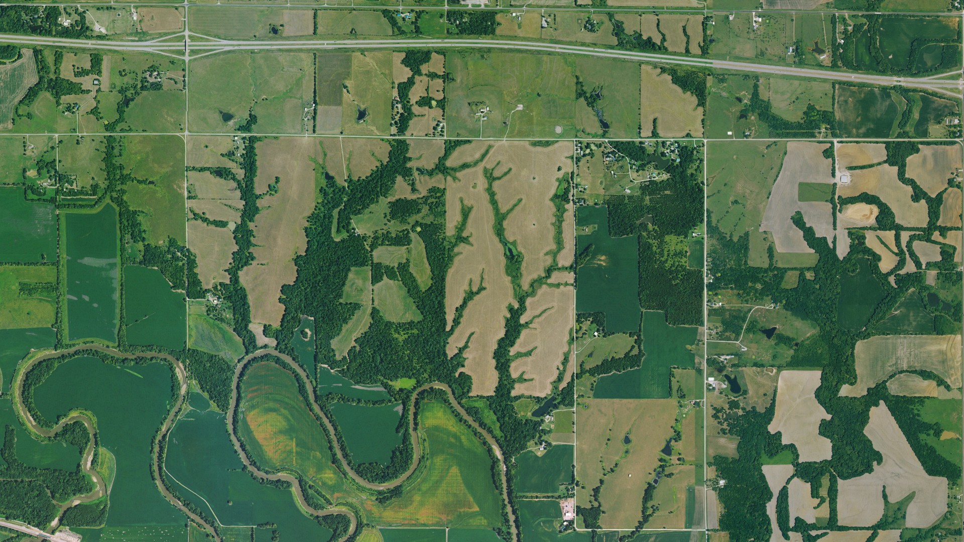Aerial view of land around Jackson, Kansas