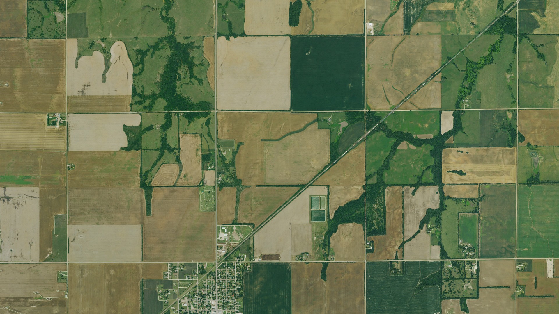 Aerial view of land around Canton, Kansas