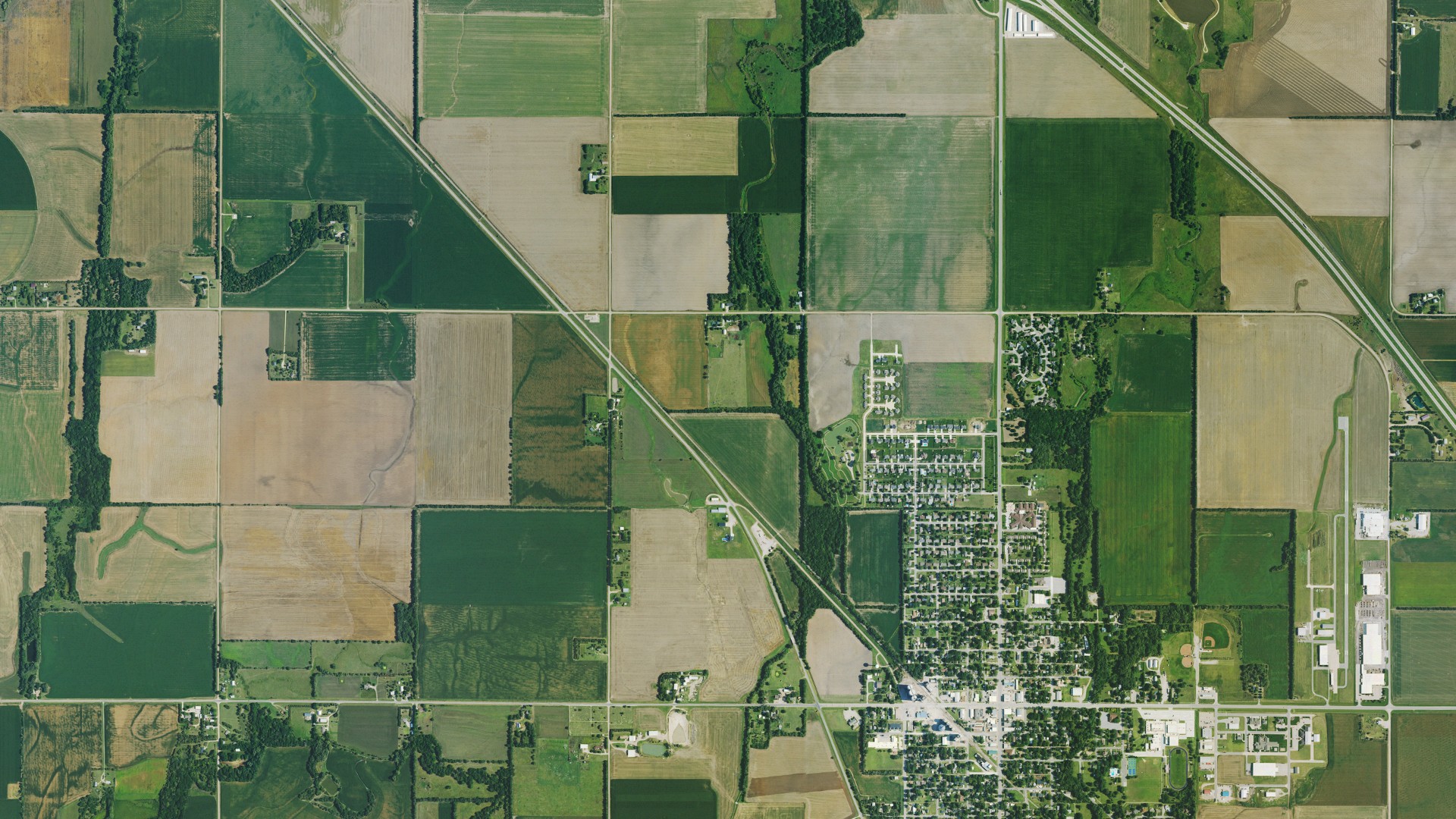 Aerial view of land around Mound, Kansas