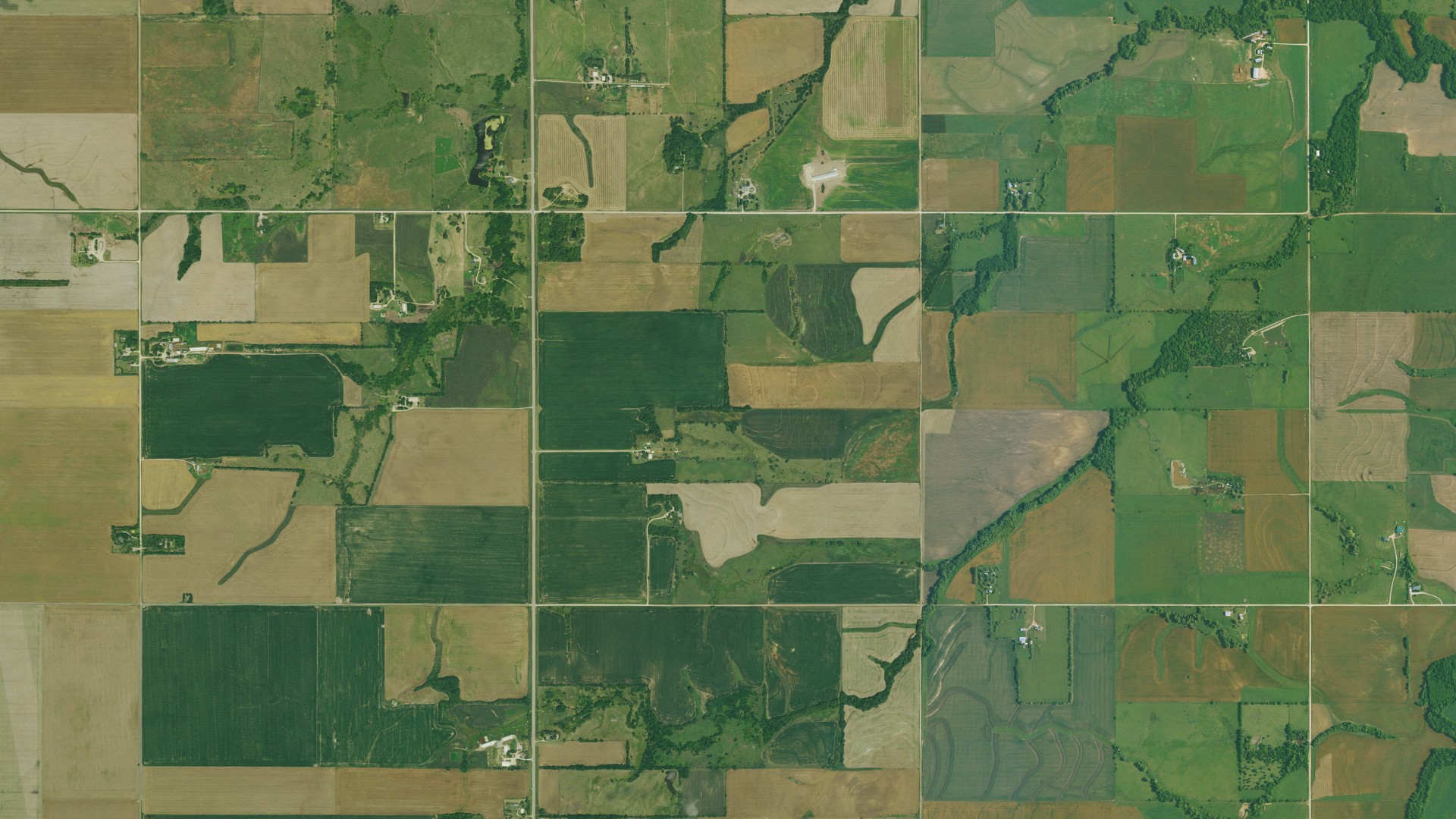 Aerial view of land around Menno, Kansas