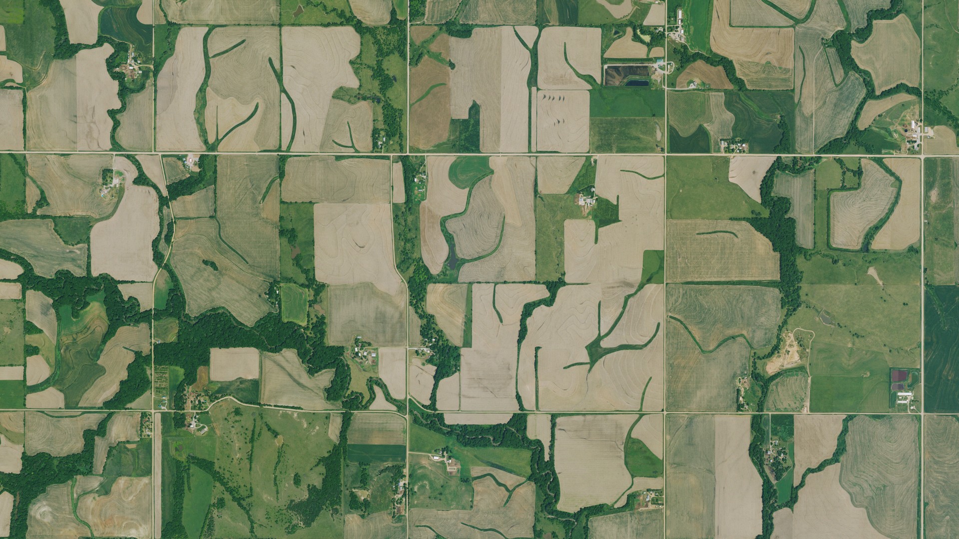Aerial view of land around Herkimer, Kansas