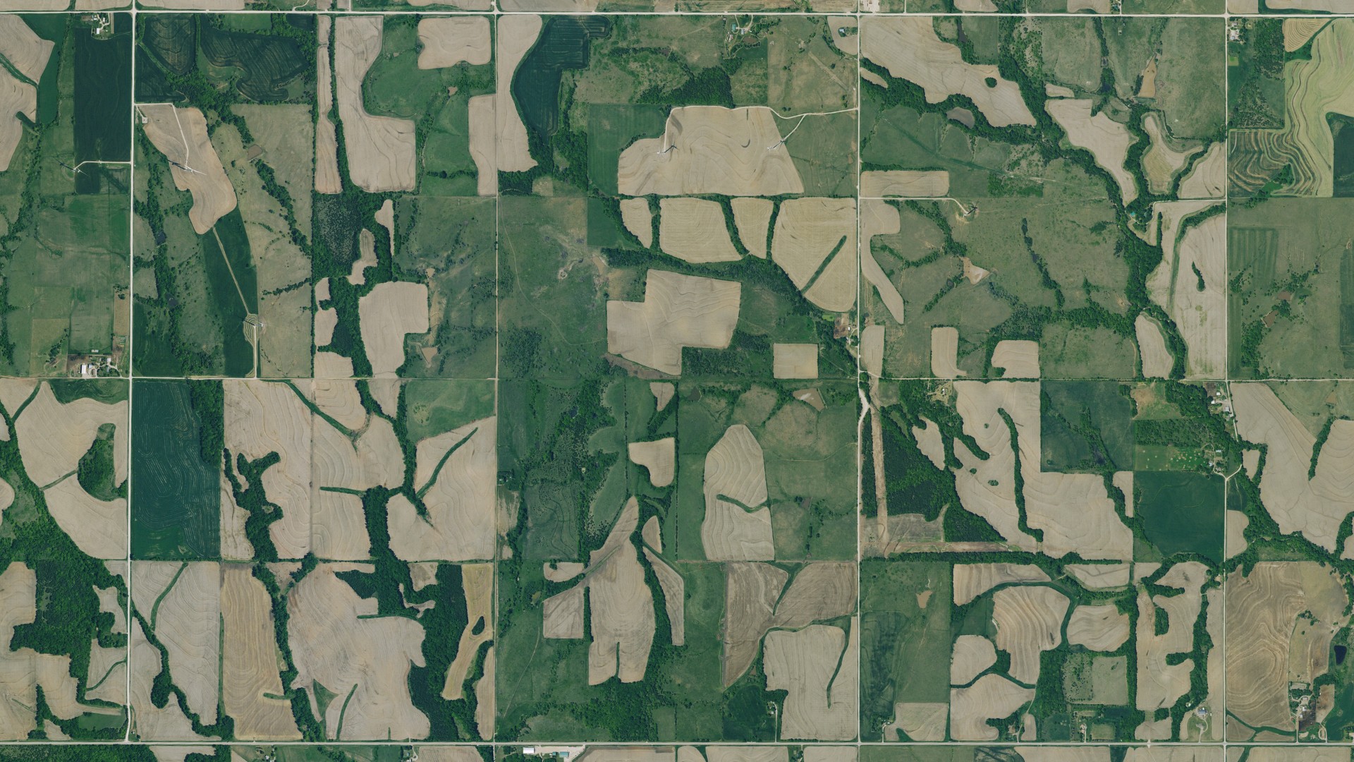 Aerial view of land around Wells, Kansas