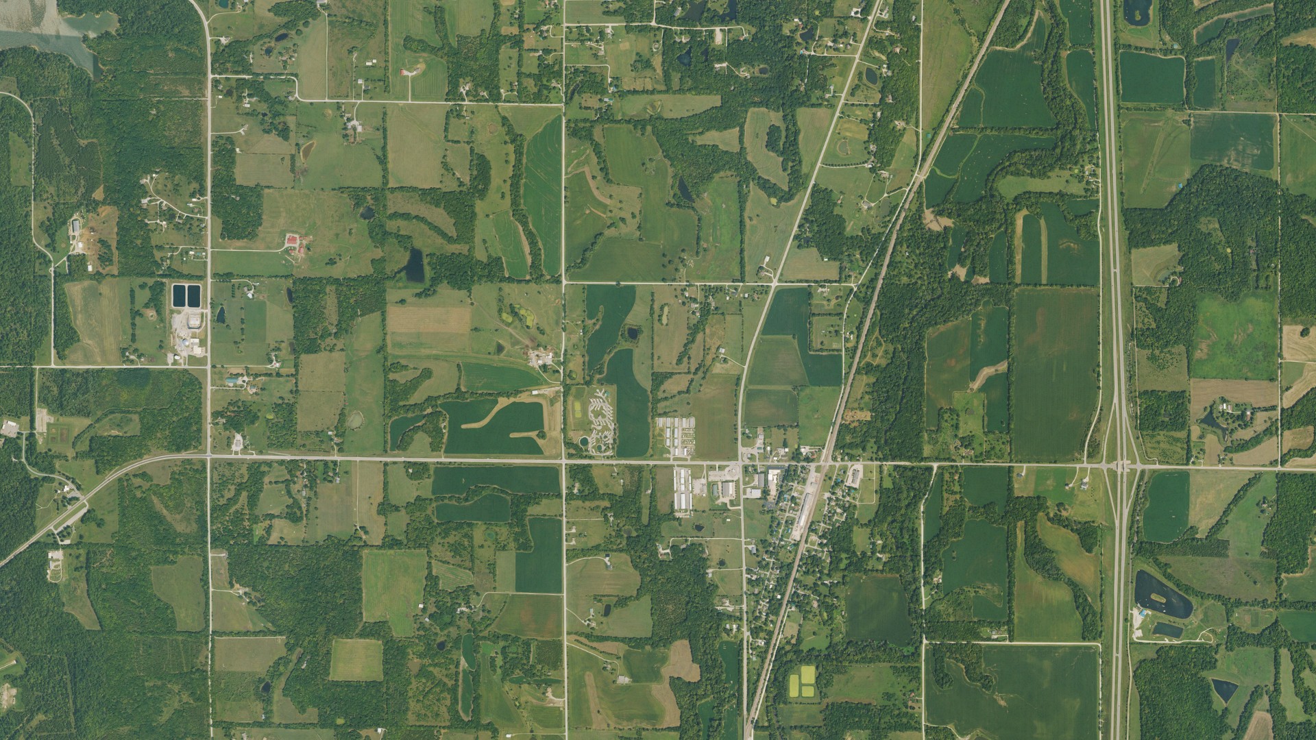 Aerial view of land around Marysville, Kansas