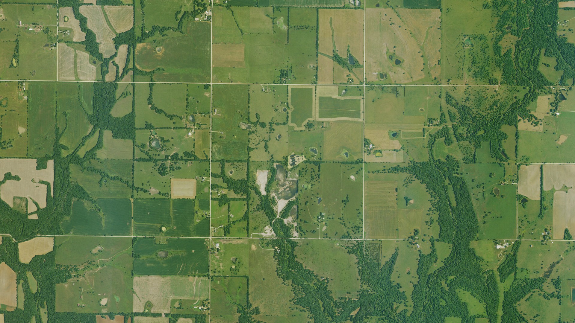 Aerial view of land around Sugar Creek, Kansas