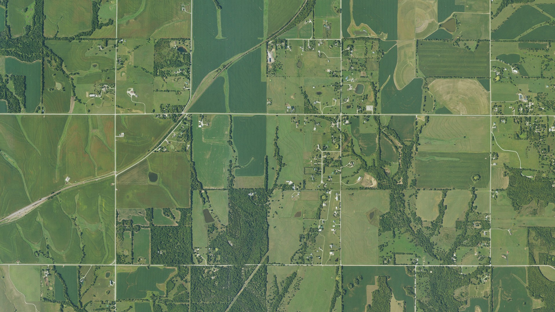 Aerial view of land around Ten Mile, Kansas