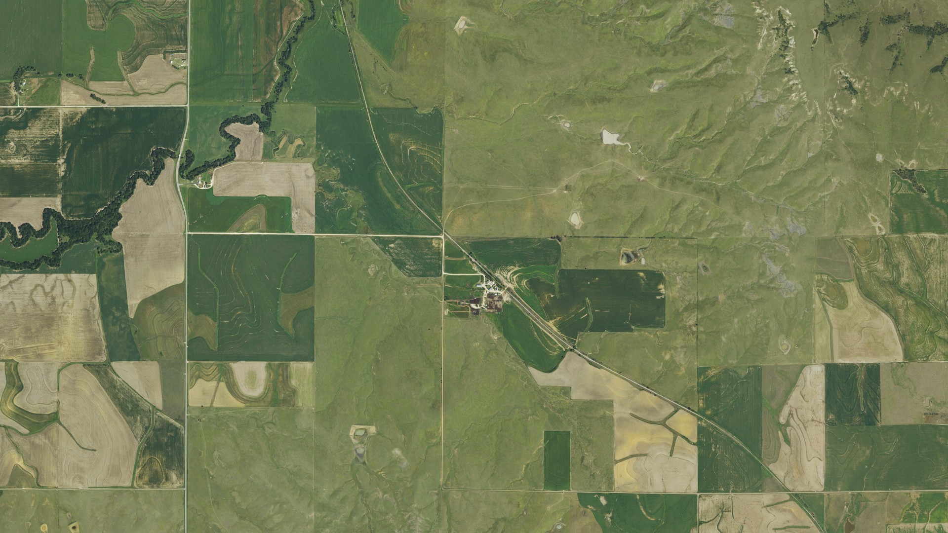 Aerial view of land around Custer, Kansas