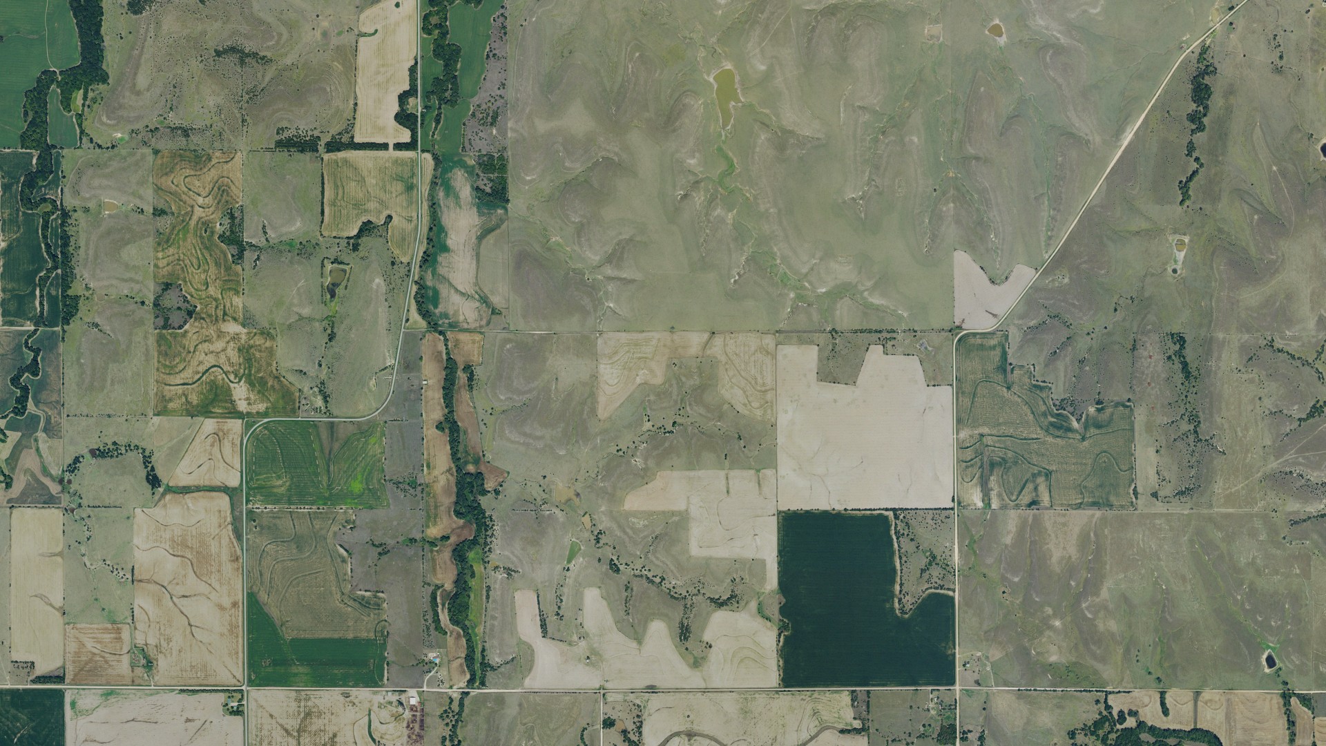 Aerial view of land around Logan, Kansas