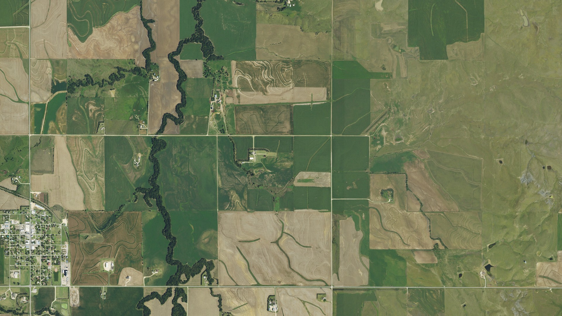 Aerial view of land around Pittsburg, Kansas