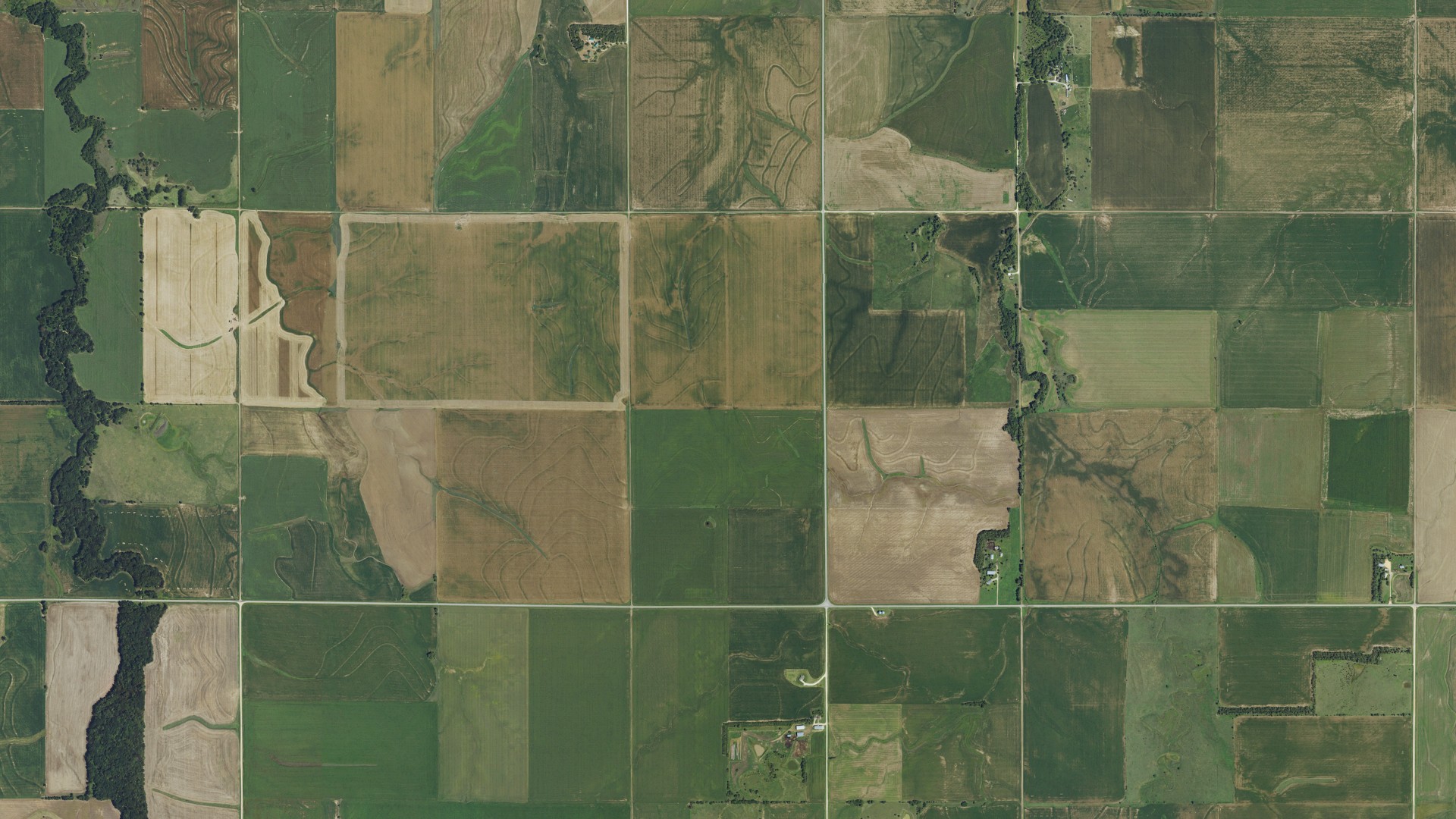 Aerial view of land around Walnut Creek, Kansas